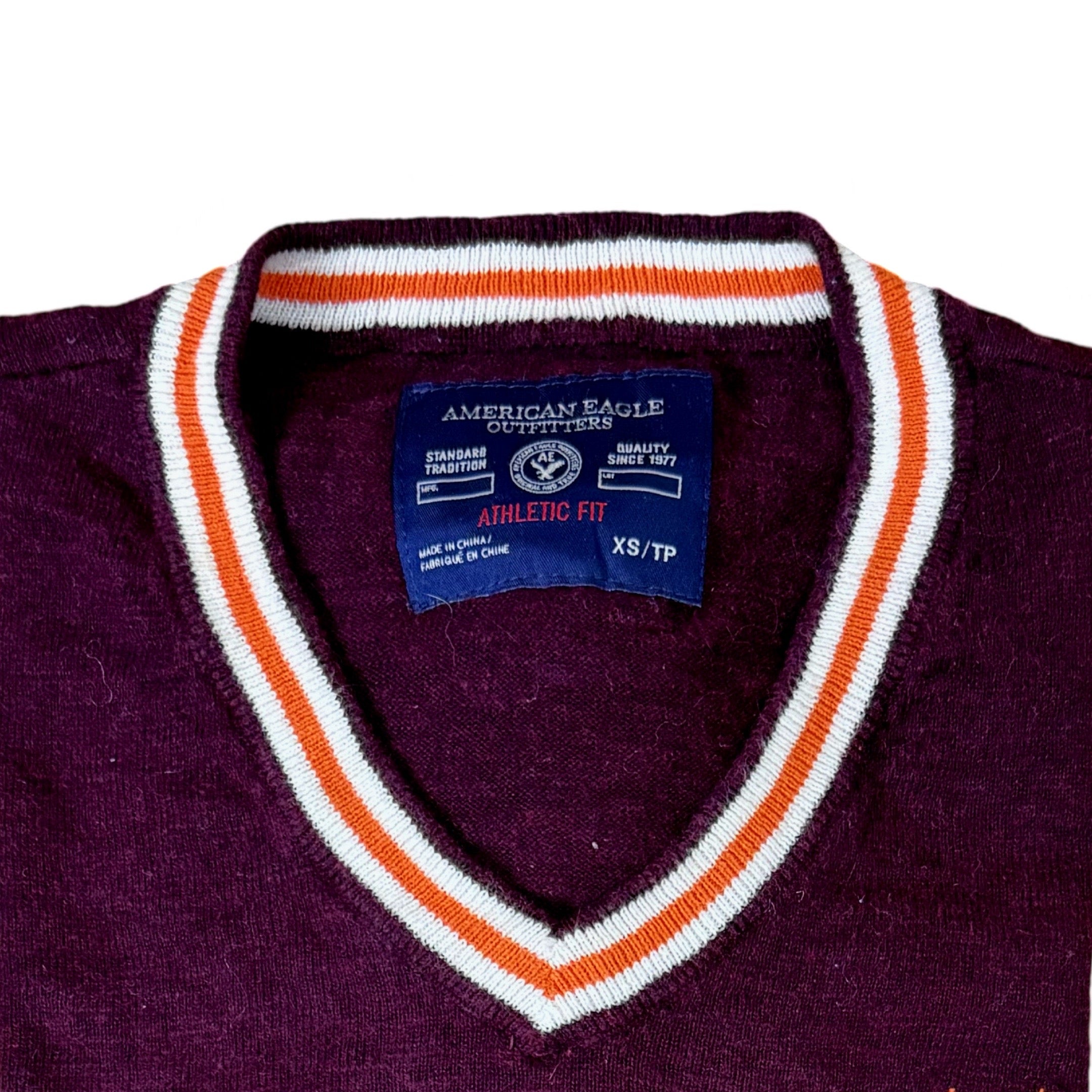 American Eagle Maroon Ivy League V-Neck | Small