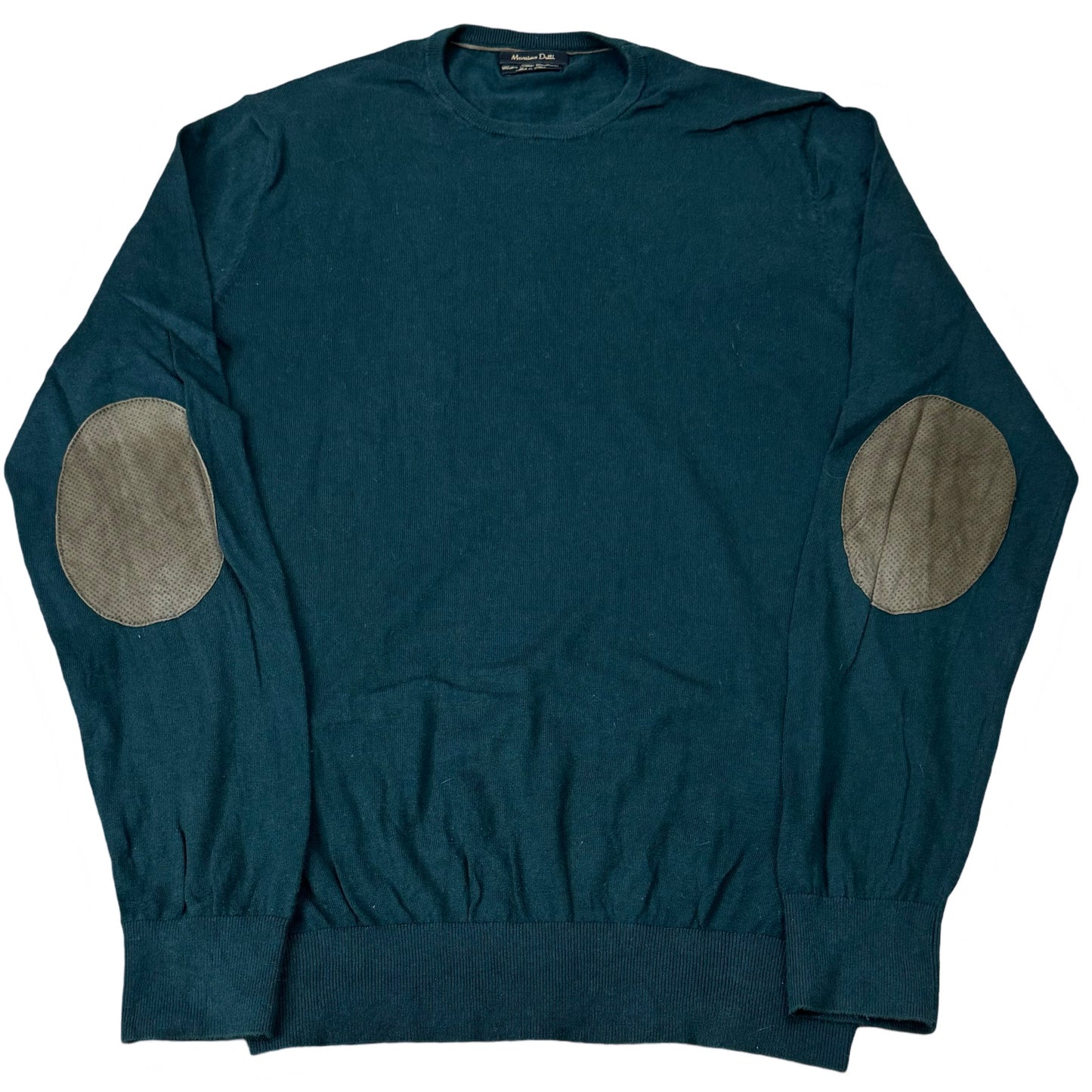 Massimo Dutti Green/Suede Patch Crew Neck | Small