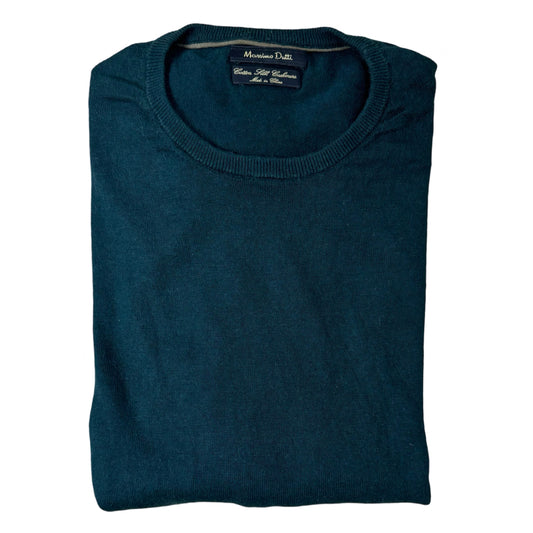 Massimo Dutti Green/Suede Patch Crew Neck | Small