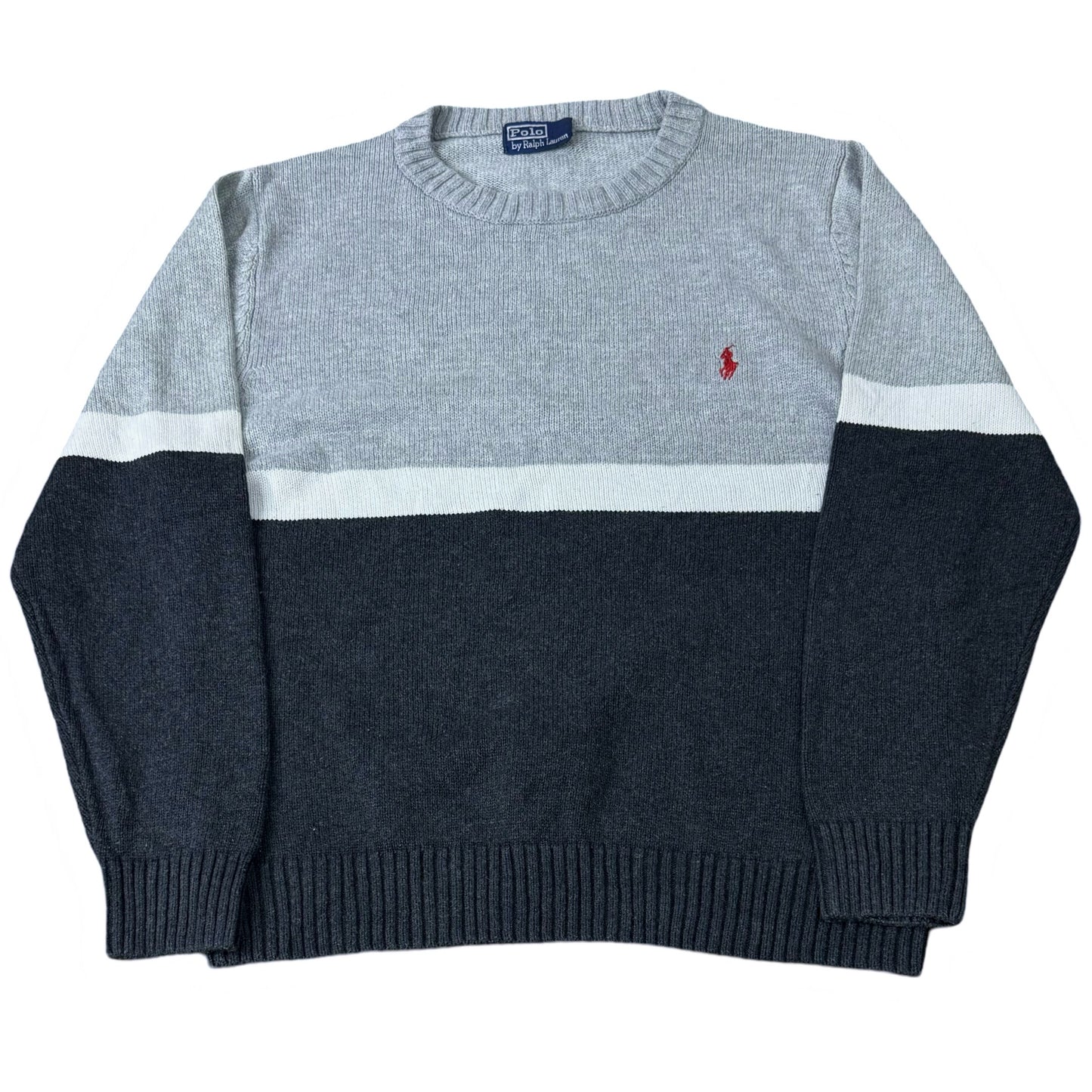 Ralph Lauren Grey Panel Knitted Crew Neck | Medium