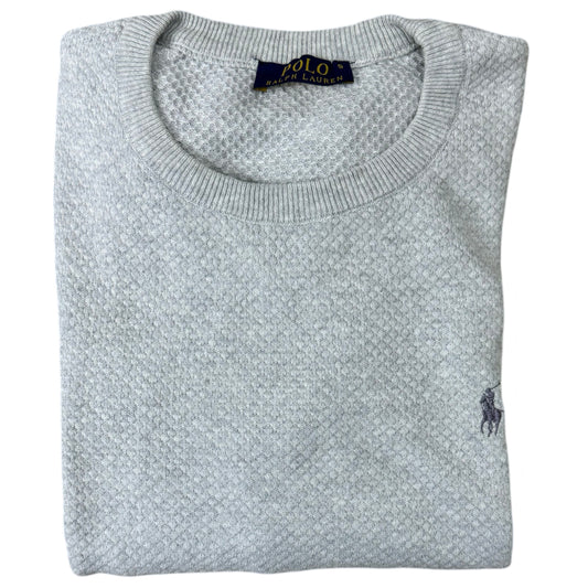 Ralph Lauren Light Heather Grey Micro-Knit Textured Crew Neck | Medium