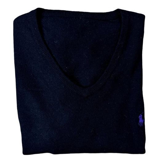 Ralph Lauren Black V-Neck Merino Wool | XL