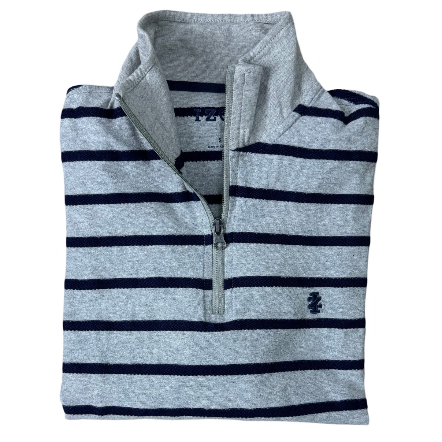 Izod Heather Grey/Blue Stripes Quarter-Zip | Small