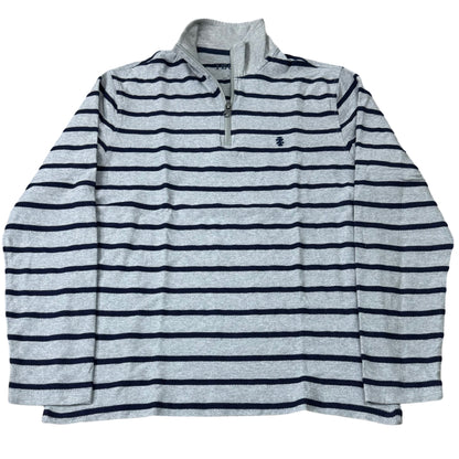 Izod Heather Grey/Blue Stripes Quarter-Zip | Small