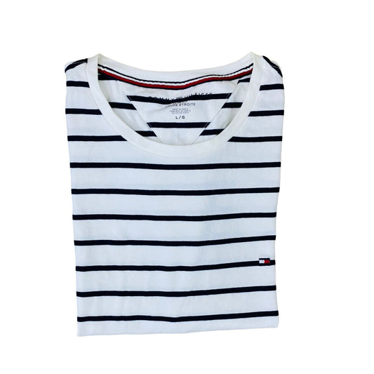 T-H White (Navy horizontal stripe) Small  Chest 20"