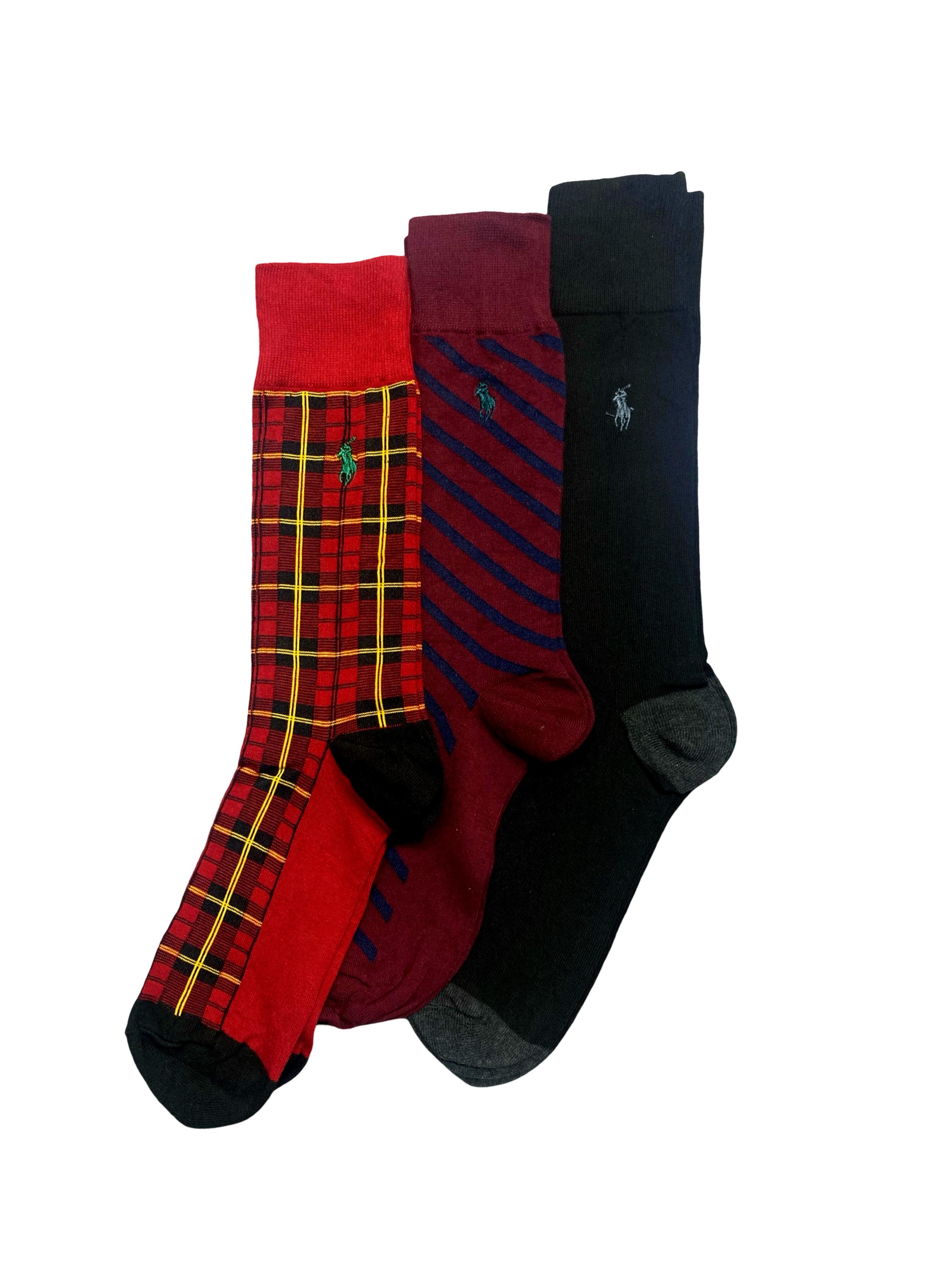 Polo Ralph Lauren Men’s Socks – Plaid, Striped & Classic Black | Pack of 3 | Size: US 6-12