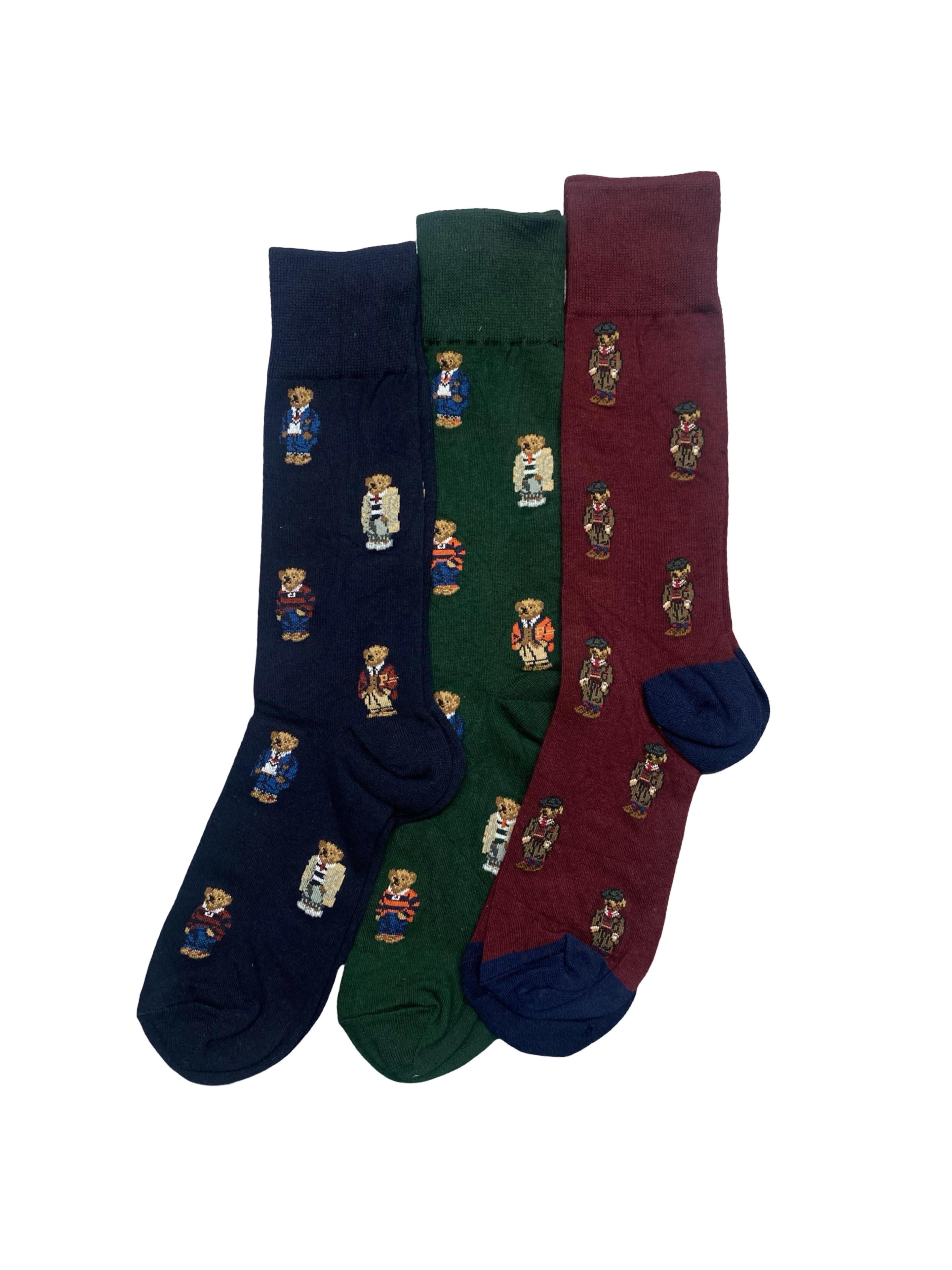 Polo Ralph Lauren Men’s Socks – All-Over Polo Bear Embroidery | Pack of 3 | Size: US 6-12