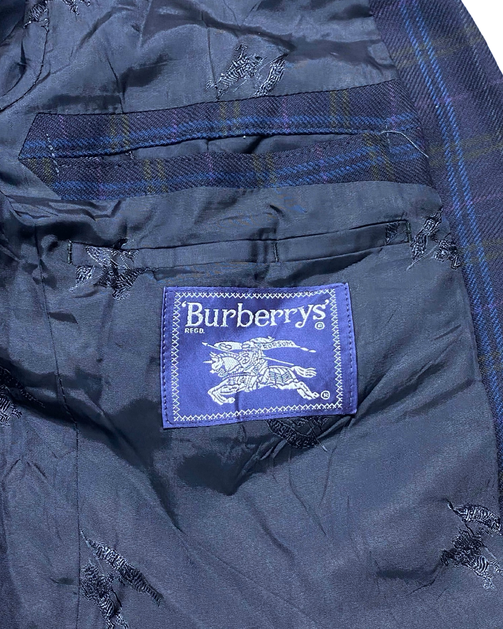 Burberrys Navy Blue Plaid Blazer | Size Large