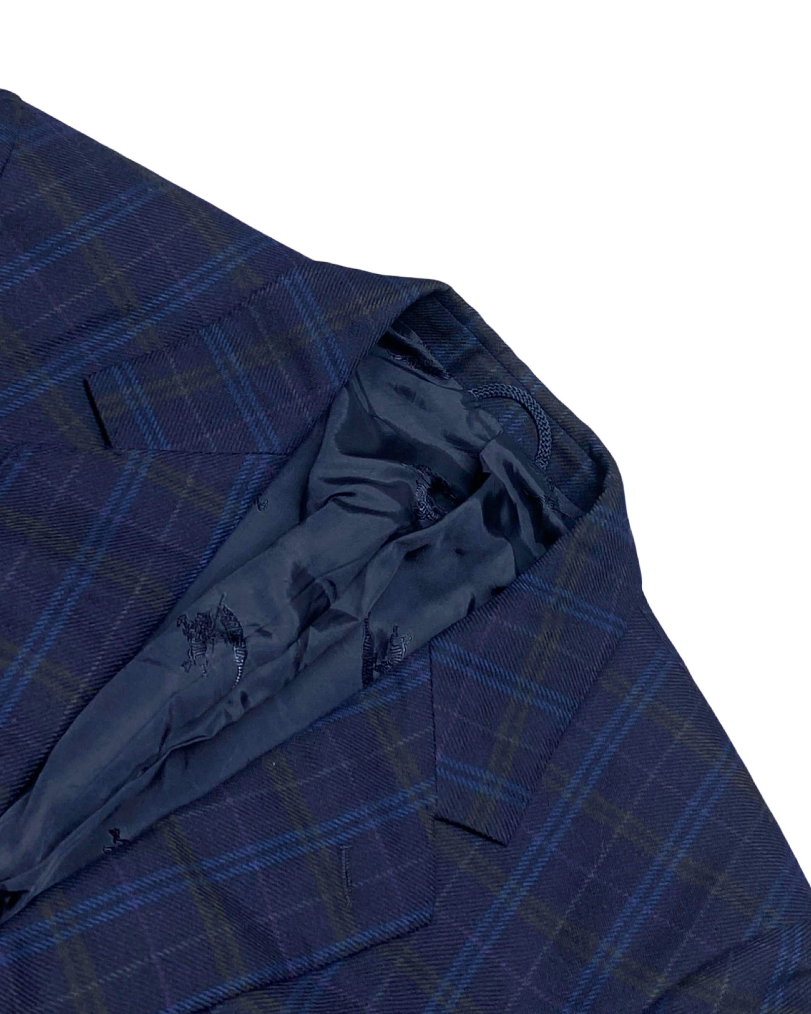 Burberrys Navy Blue Plaid Blazer | Size Large