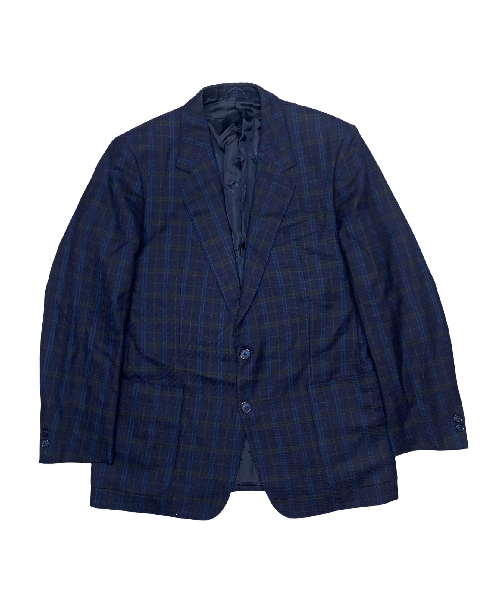 Burberrys Navy Blue Plaid Blazer | Size Large