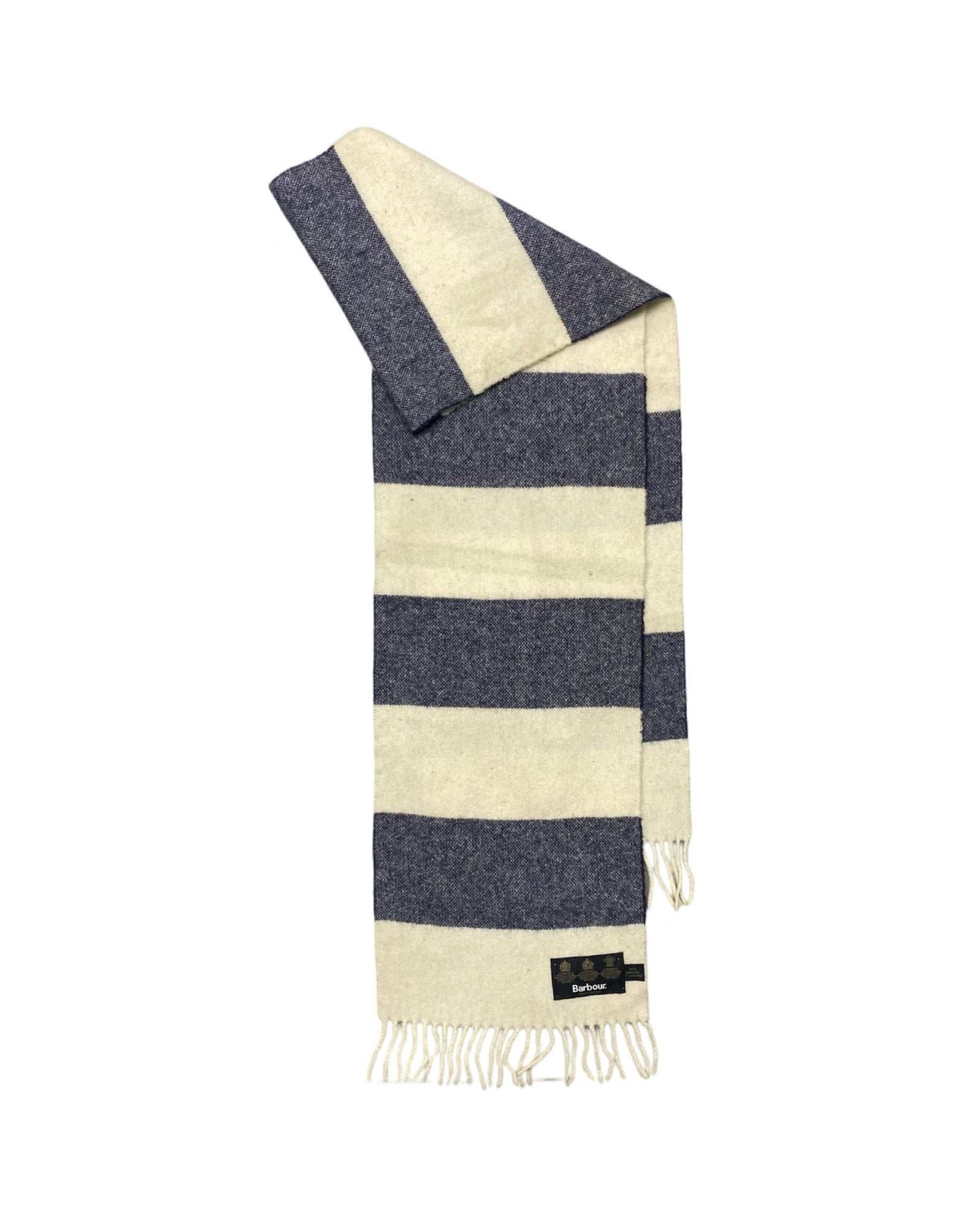 Barbour Cream & Navy Stripe Scarf (0118) – 100% Lambswool