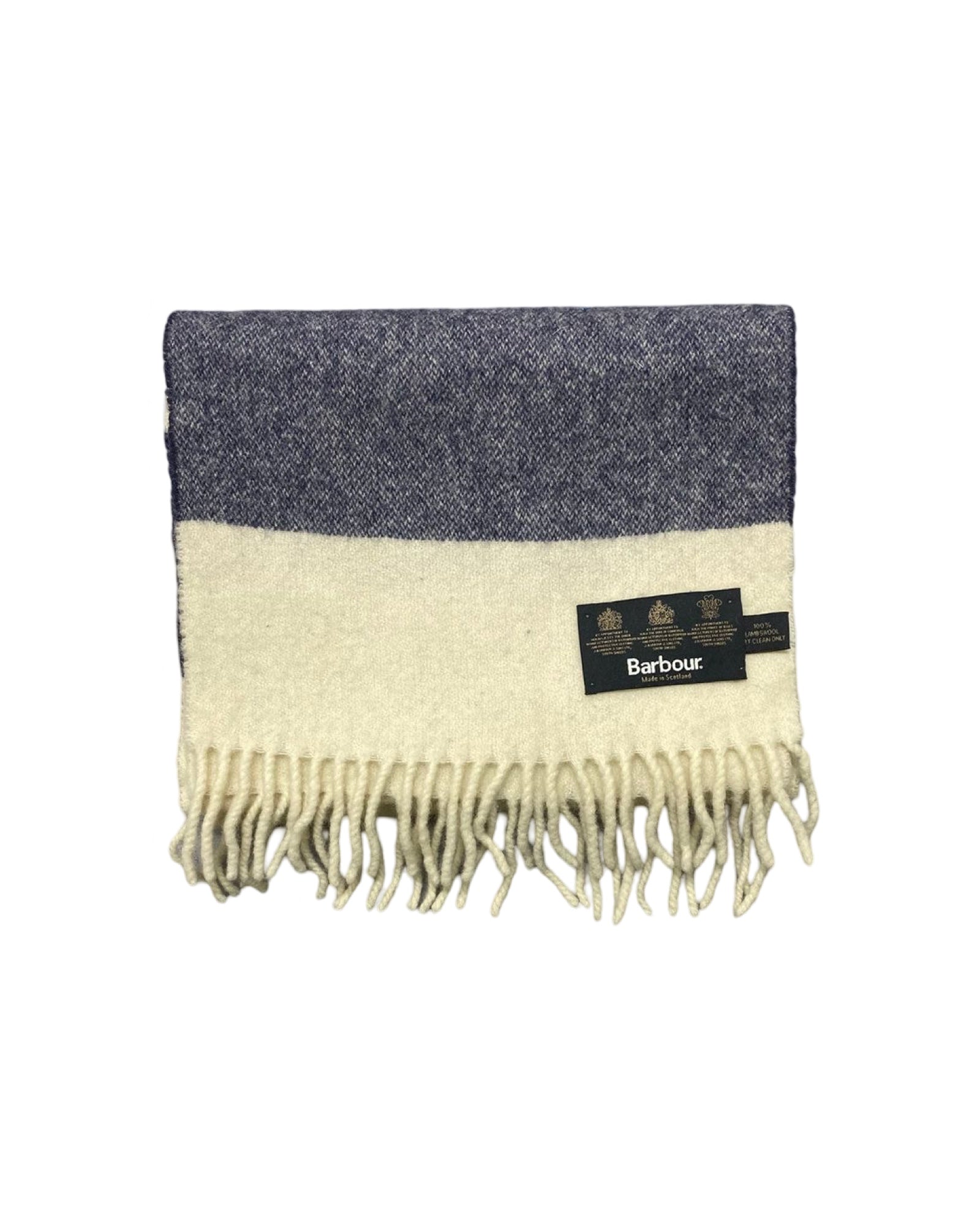 Barbour Cream & Navy Stripe Scarf (0118) – 100% Lambswool