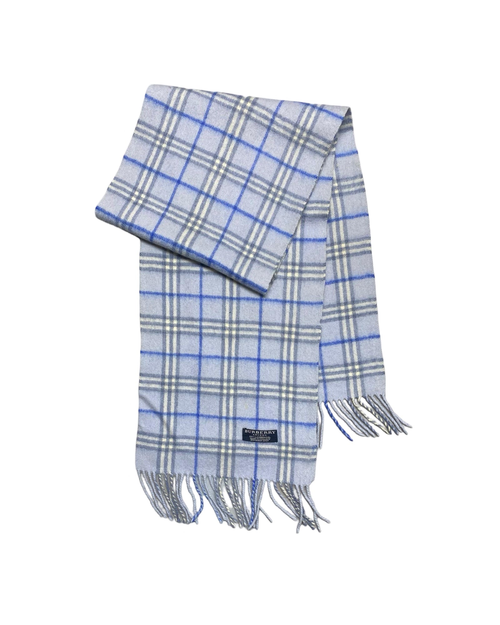 Burberry Light Grey & Blue Check Lambswool Scarf (0077)
