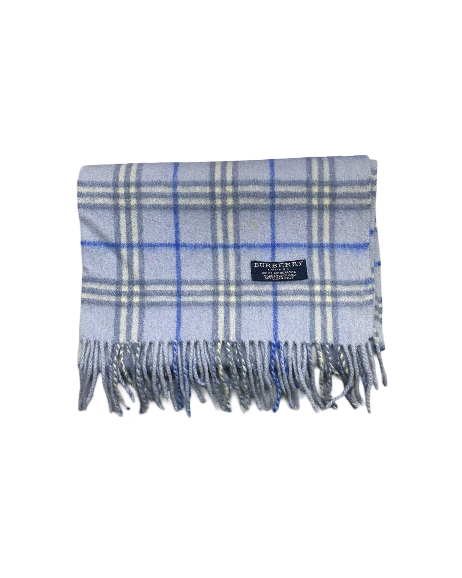 Burberry Light Grey & Blue Check Lambswool Scarf (0077)