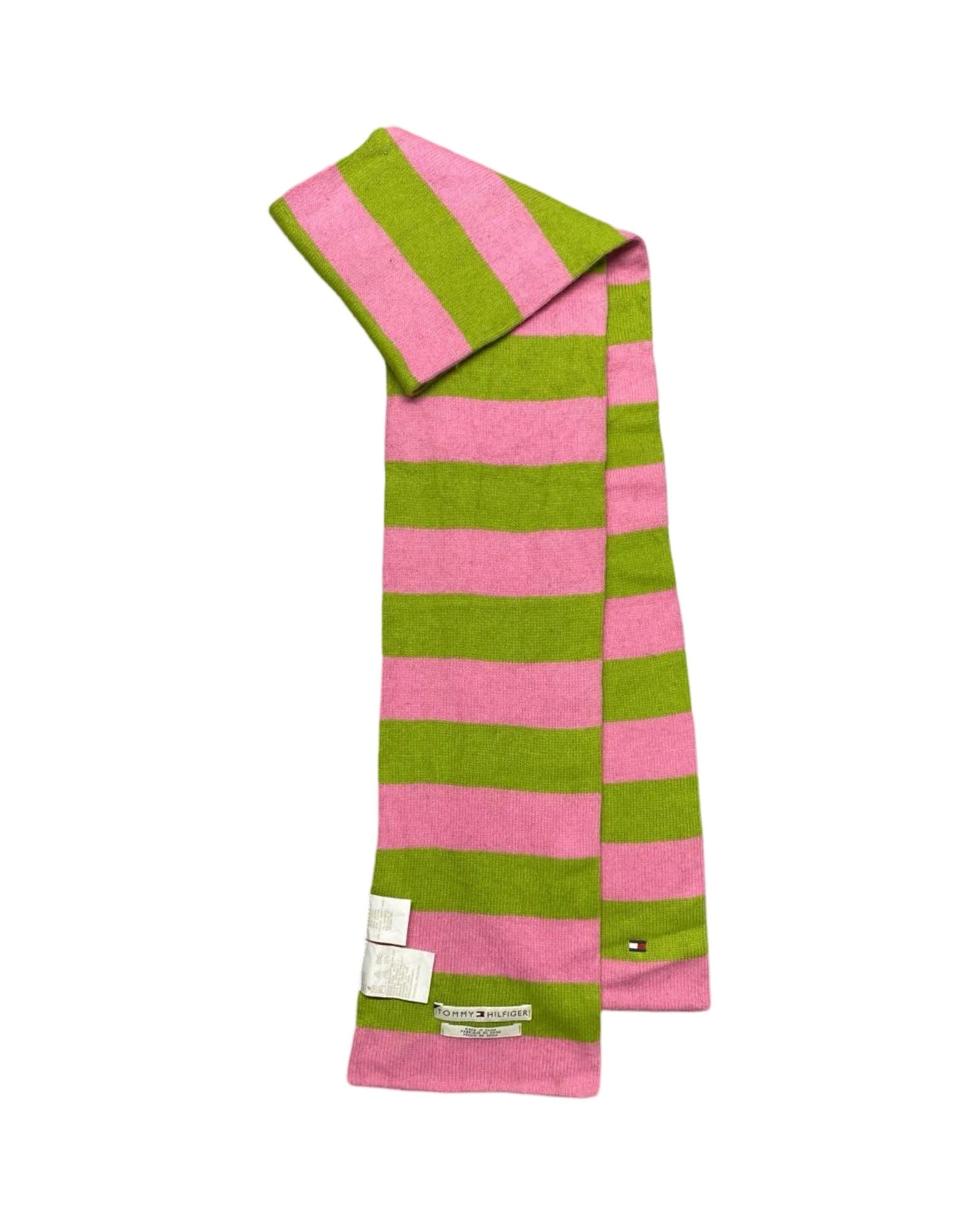 Tommy Hilfiger Pink & Green Striped Scarf (0128) – 100% Cotton