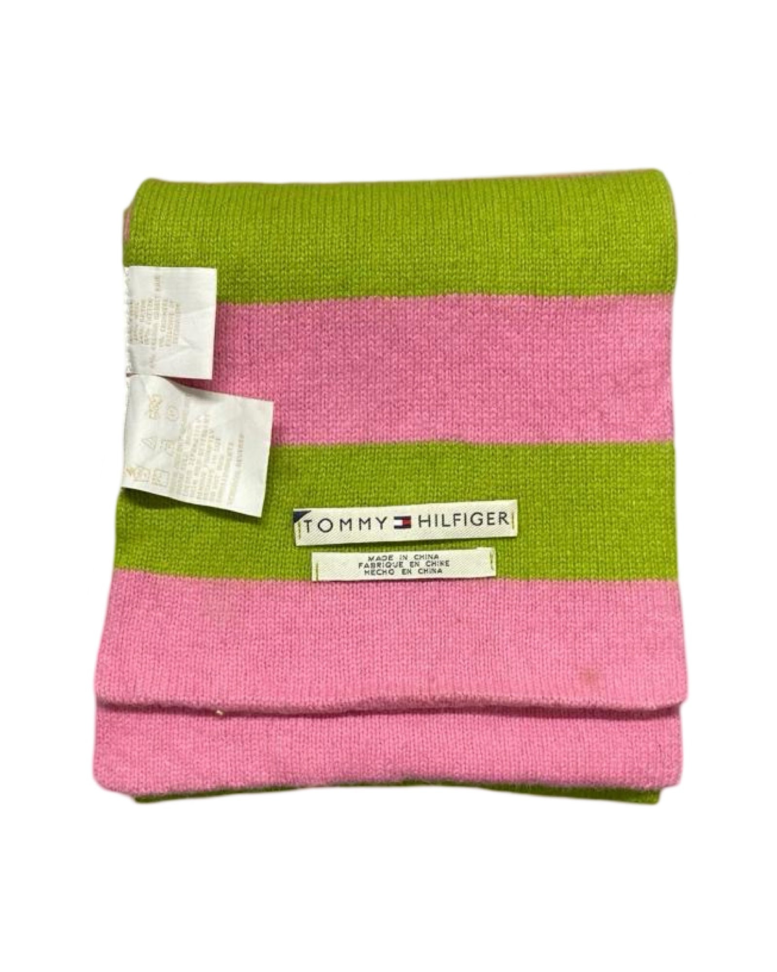 Tommy Hilfiger Pink & Green Striped Scarf (0128) – 100% Cotton