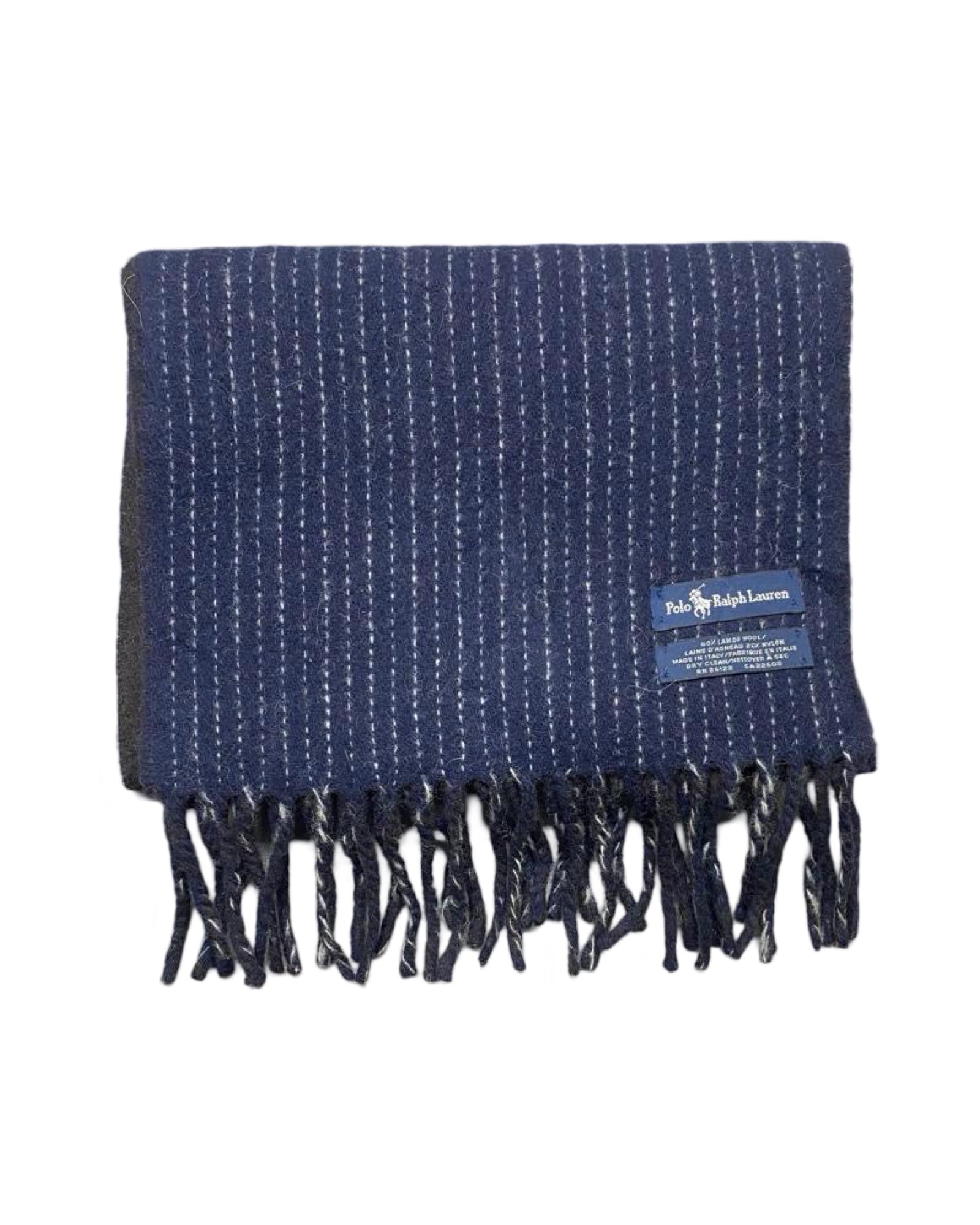 Polo Ralph Lauren Navy & Grey Wool Scarf (0129) – 100% Wool