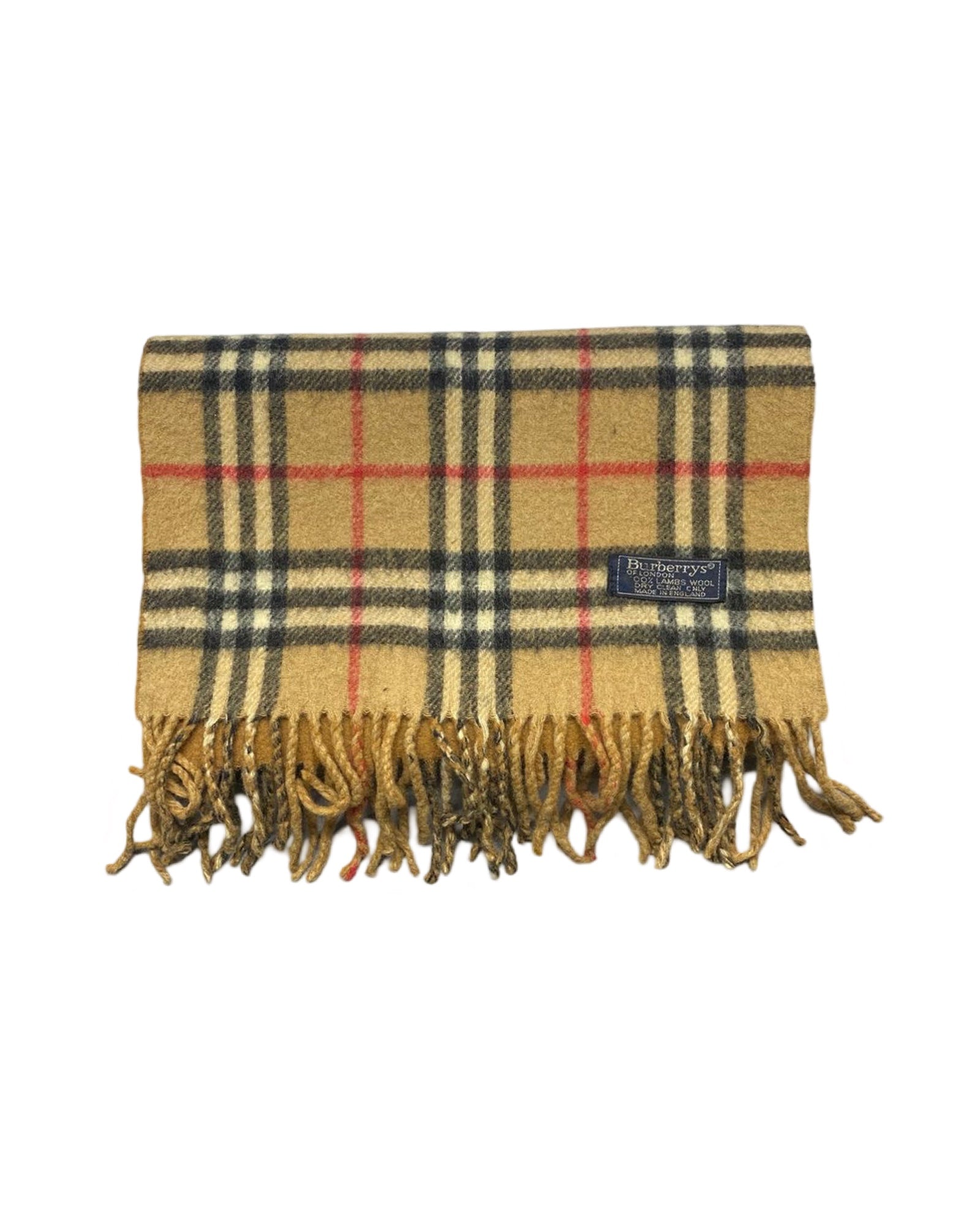 Burberry Vintage Camel Check Reversible Wool Scarf (0142) – 50% Wool, 50% Cashmere