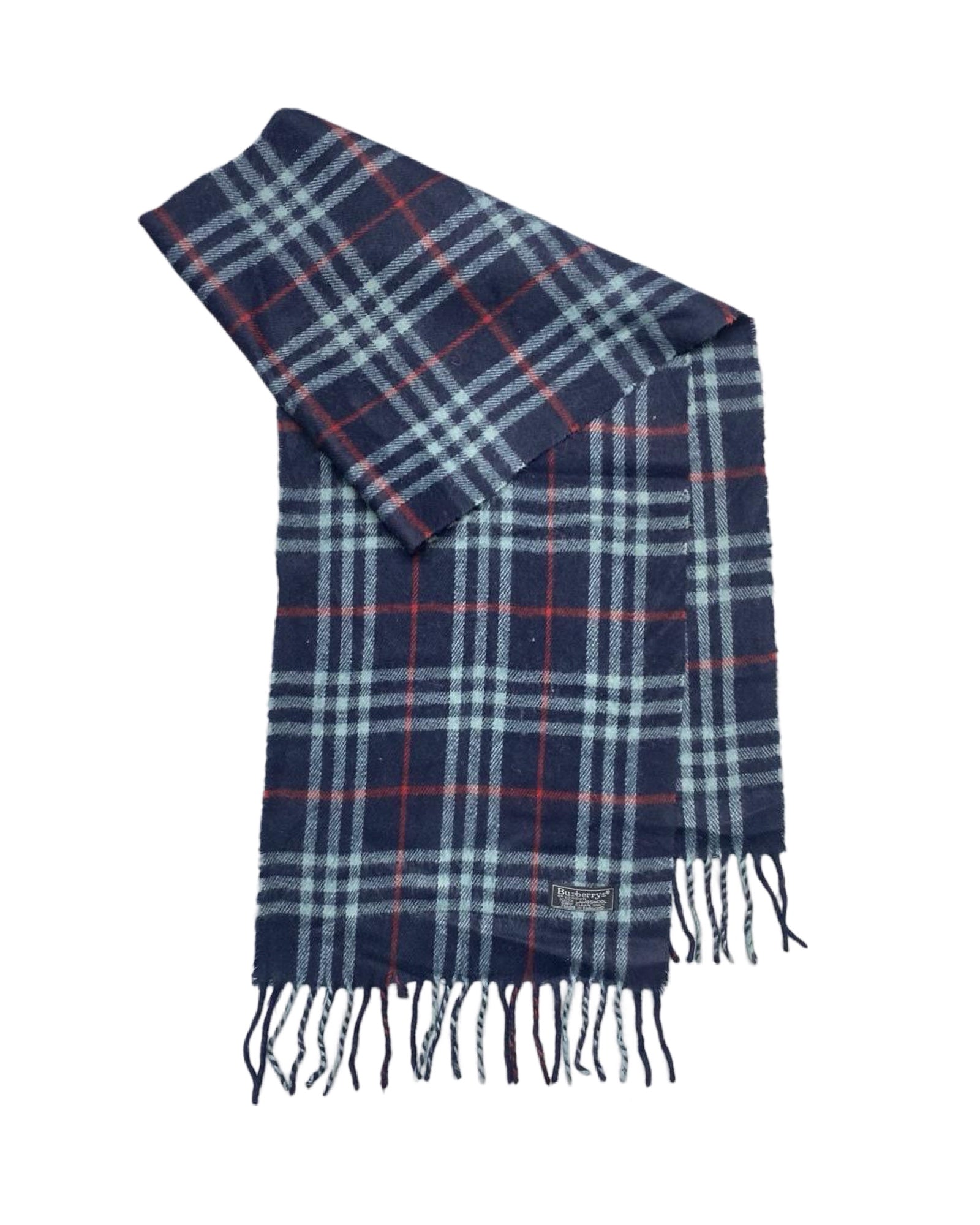 Burberry Navy Blue Tartan Check Scarf (0102) – 100% Lambswool