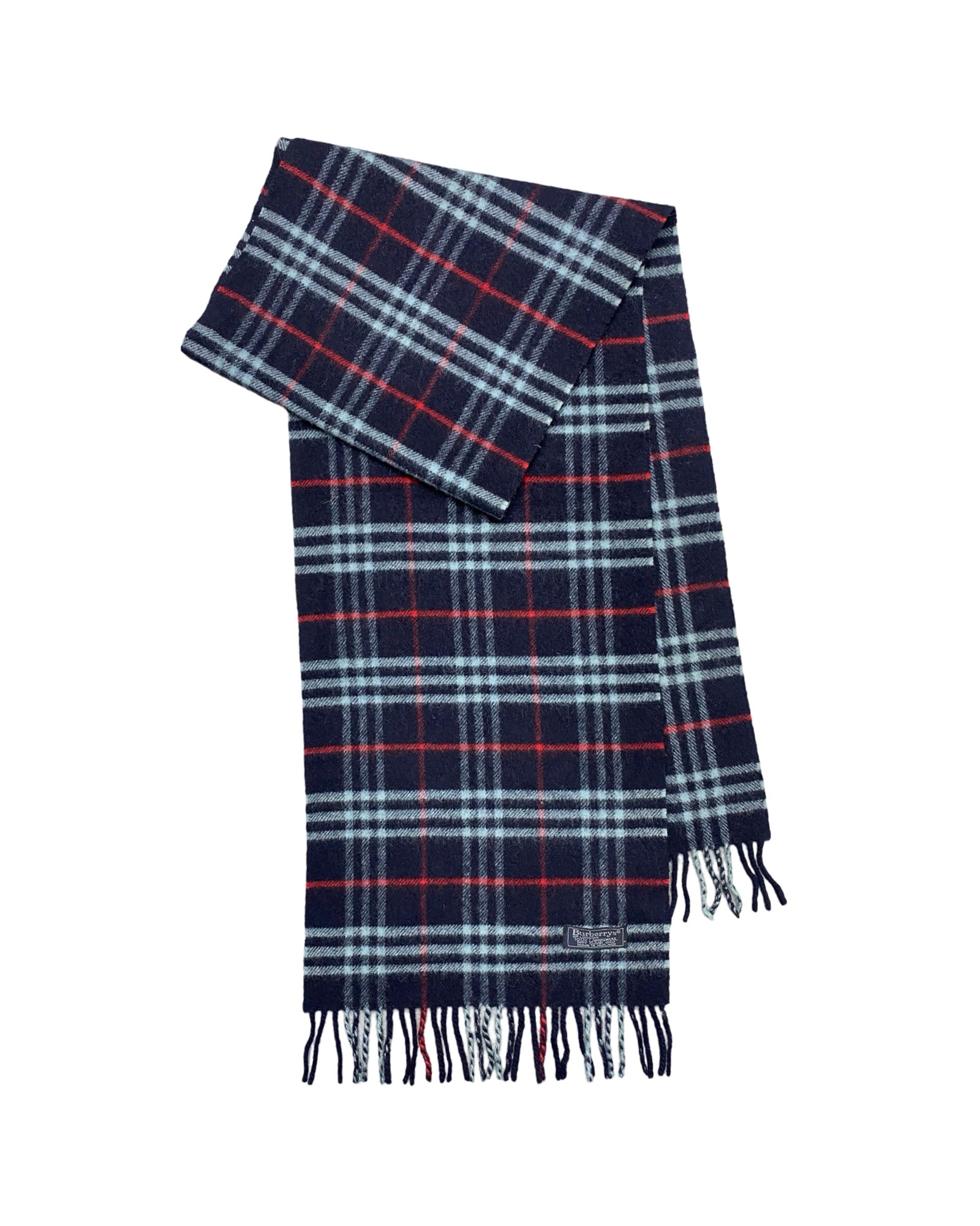 Burberry Navy Blue Check Wool Scarf (0074)