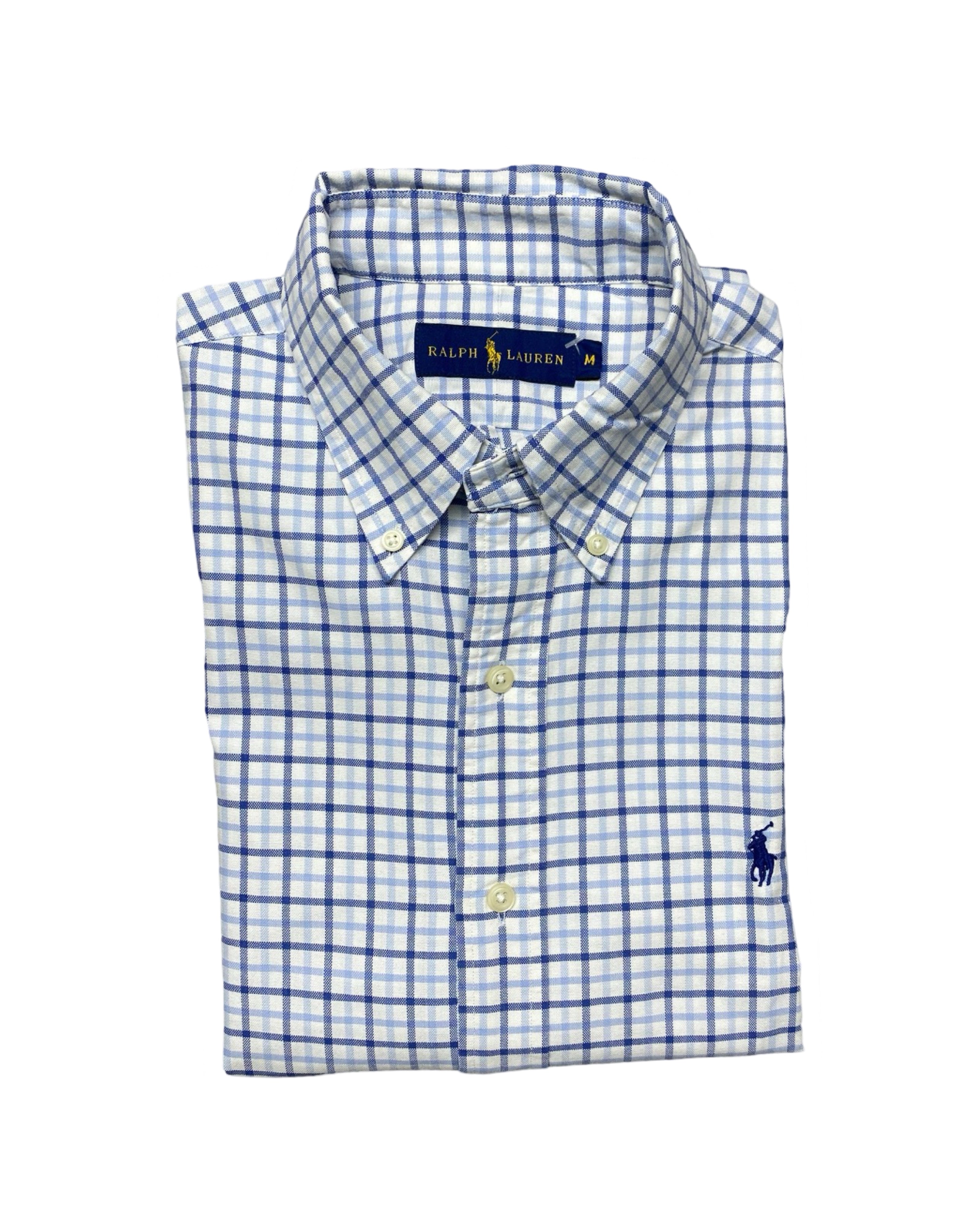 Polo Ralph Lauren White & Blue Checkered Button-Up Shirt | Chest 22.5” | Medium