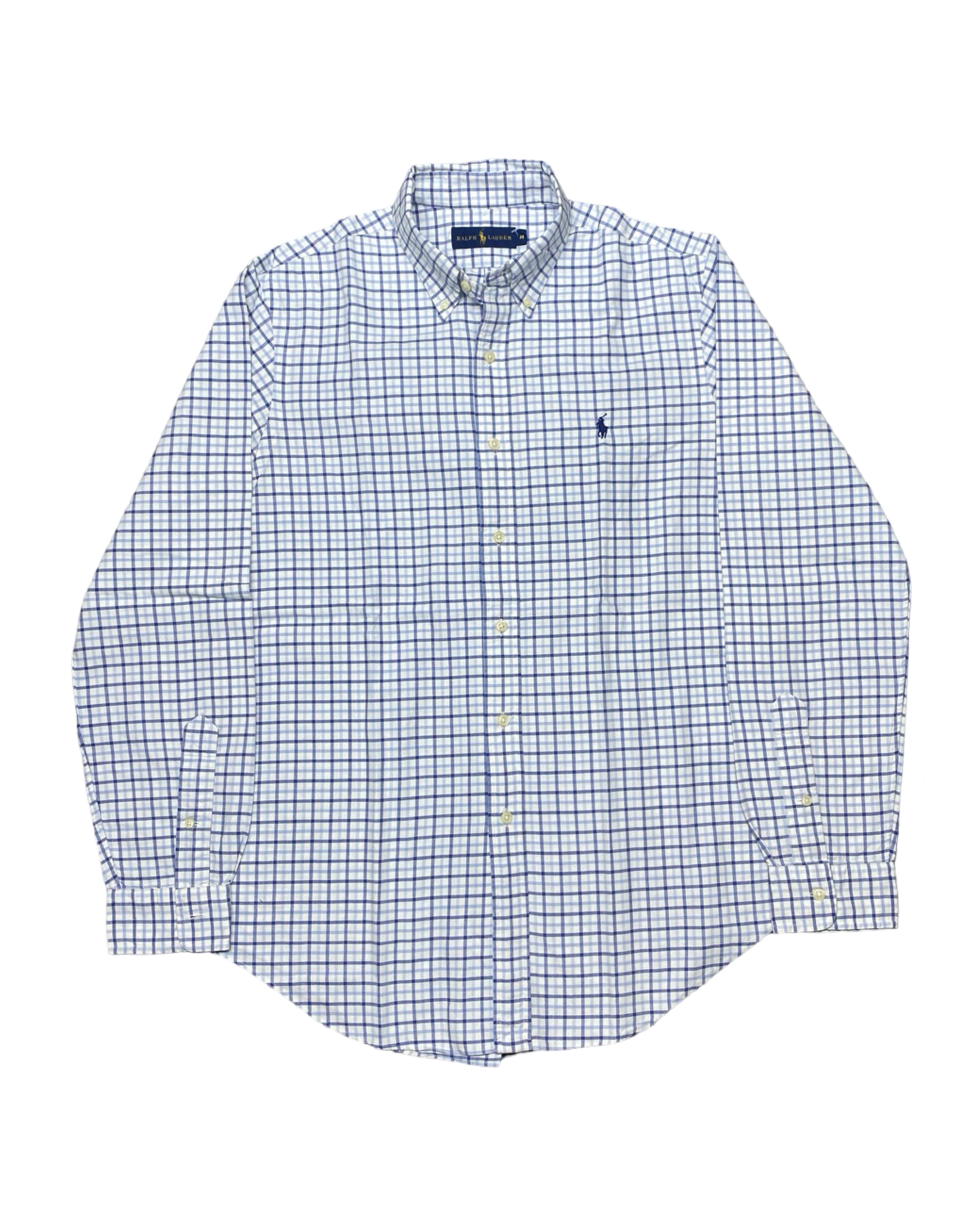 Polo Ralph Lauren White & Blue Checkered Button-Up Shirt | Chest 22.5” | Medium