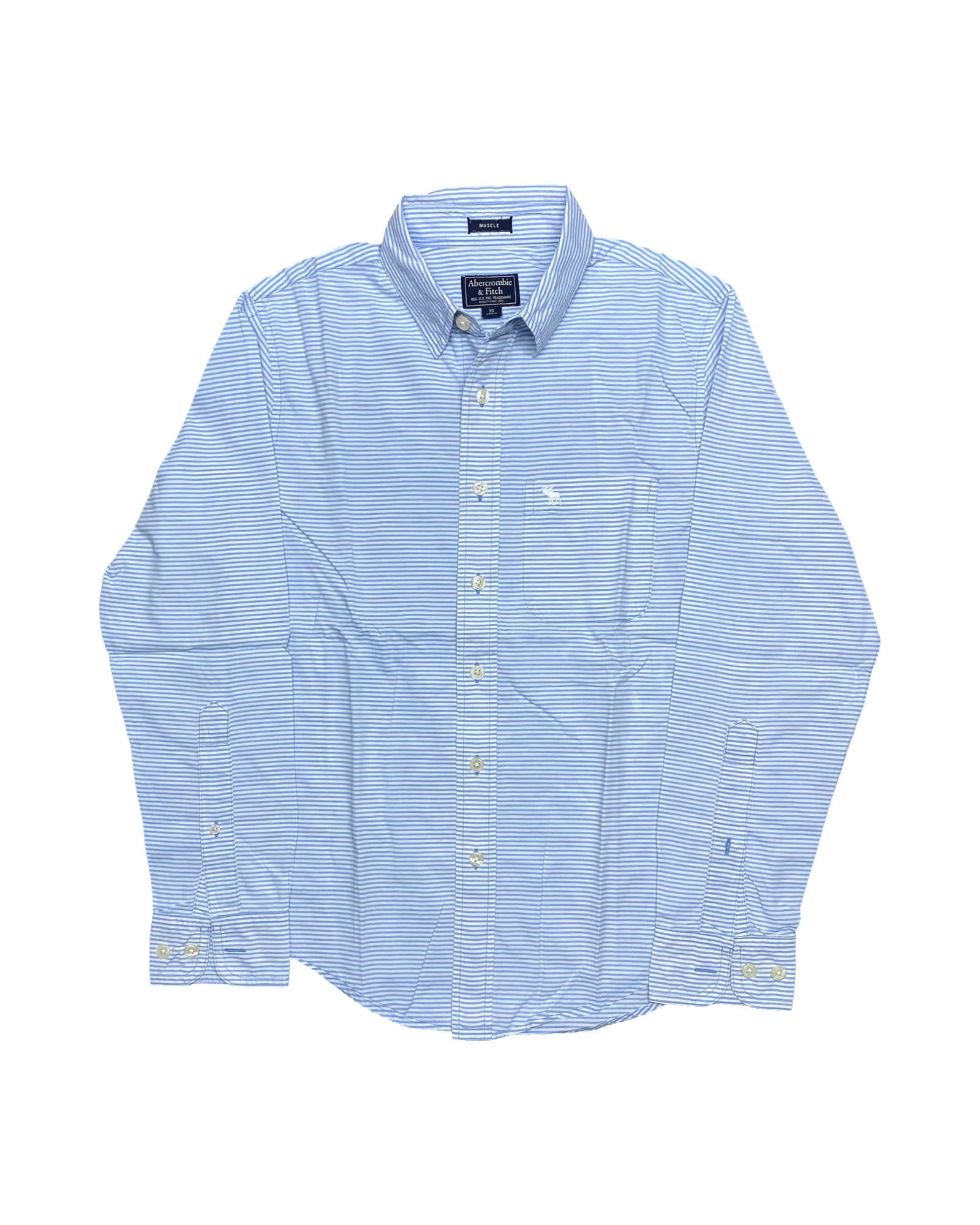 Abercrombie & Fitch Blue & White Striped Long-Sleeve Shirt | Chest 19.5” | Size Small