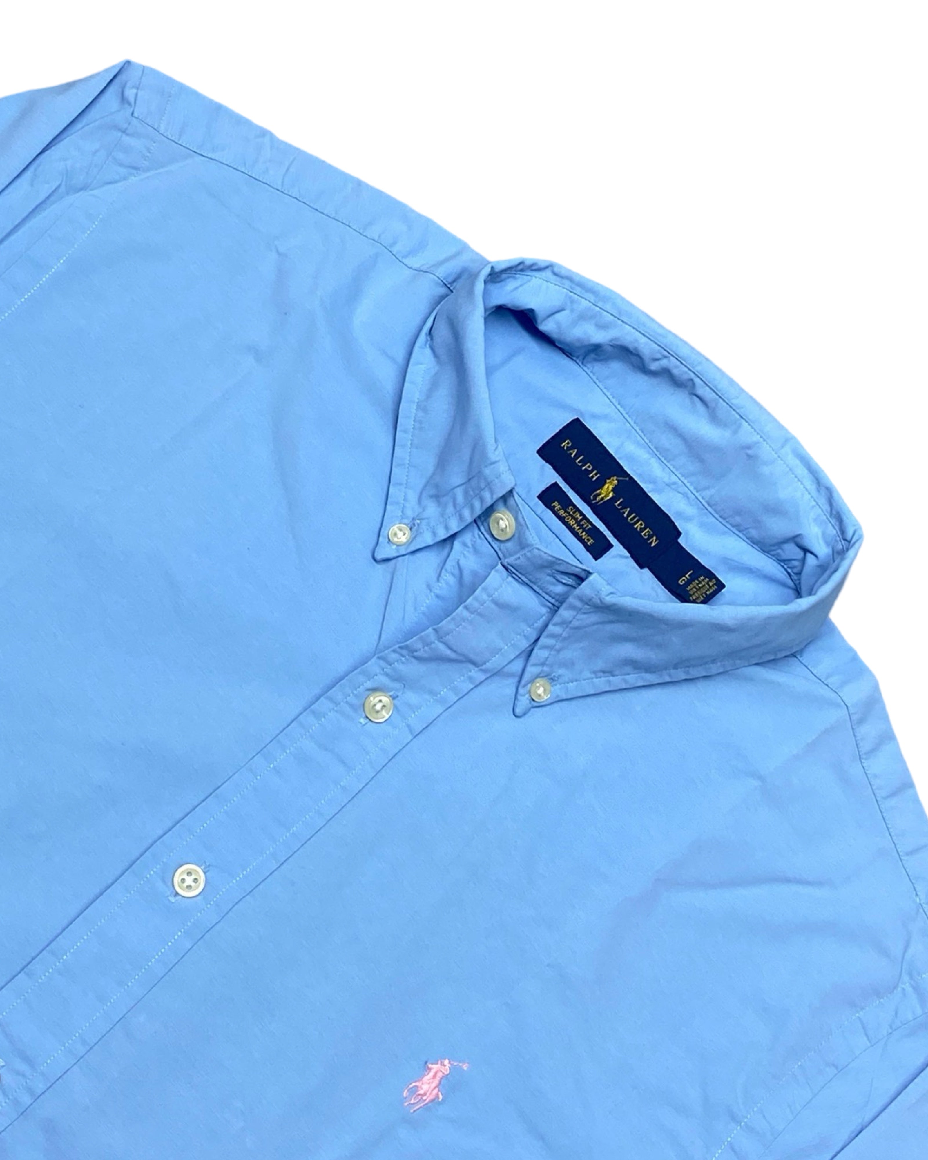 Ralph Lauren Blue Performance Long-Sleeve Button-Down Shirt | Chest 22” | Medium