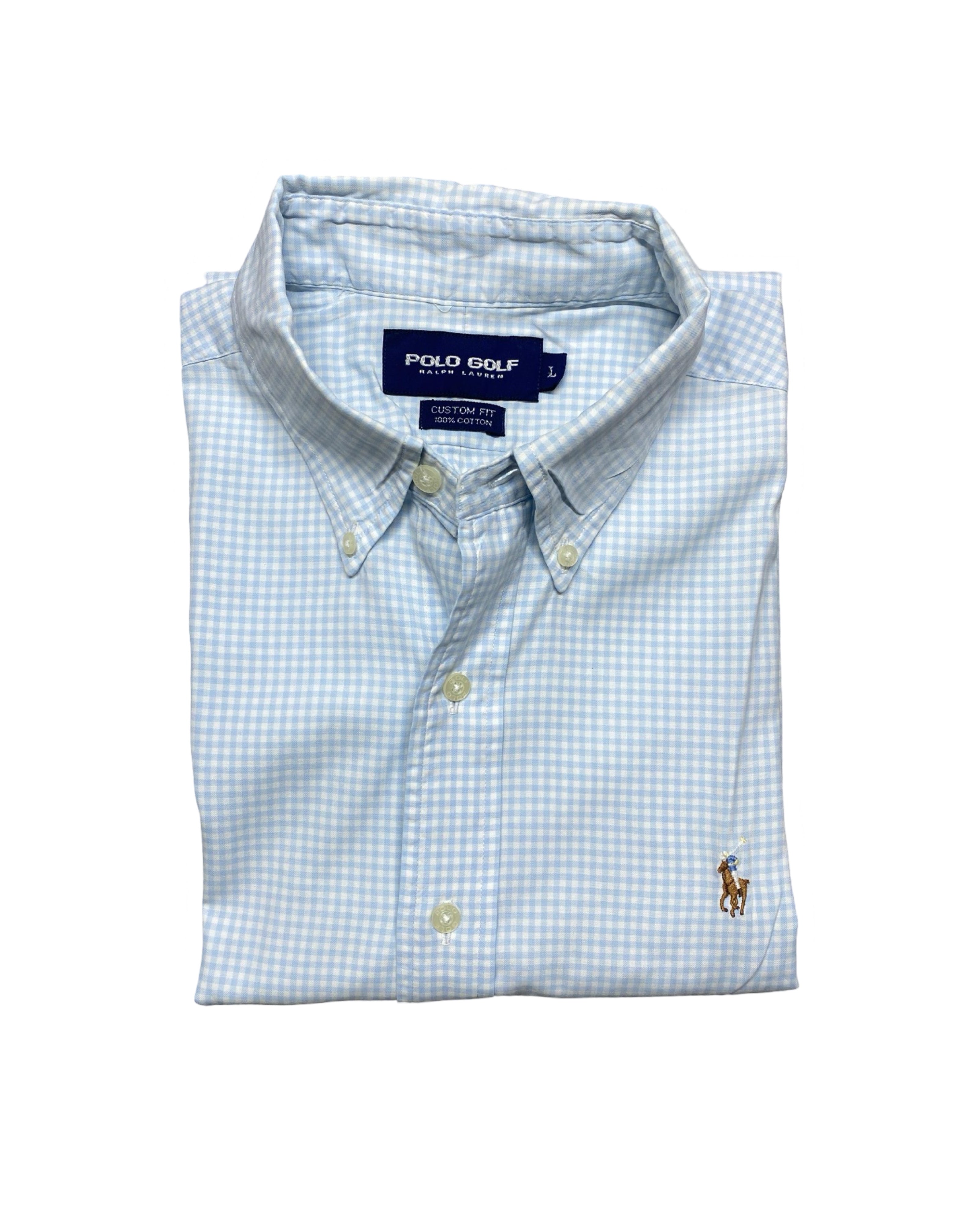 Polo Golf Ralph Lauren Blue & White Gingham Check Shirt | Chest 25” | Large