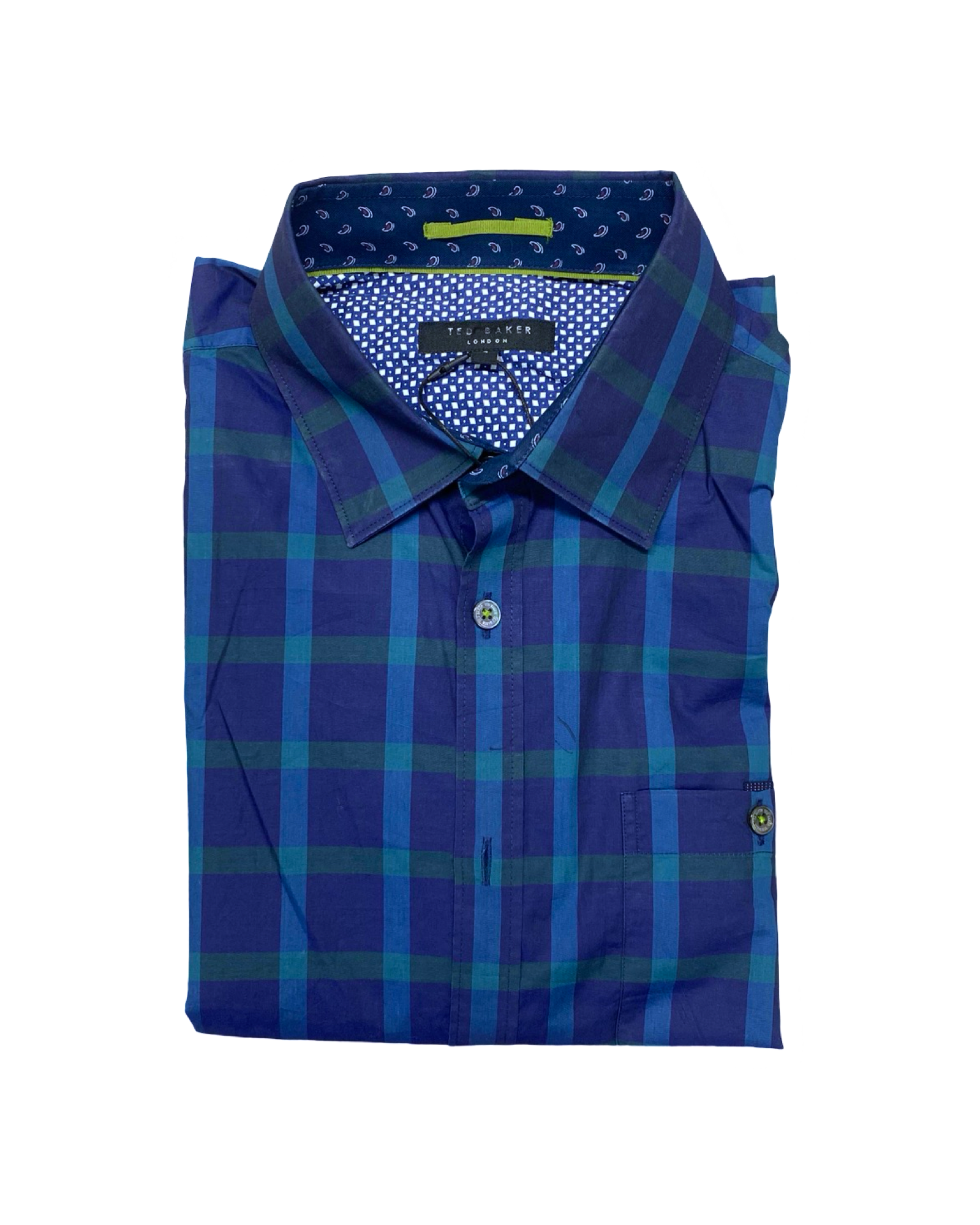 Ted Baker Blue & Green Check Shirt | Size Medium | Chest 22”
