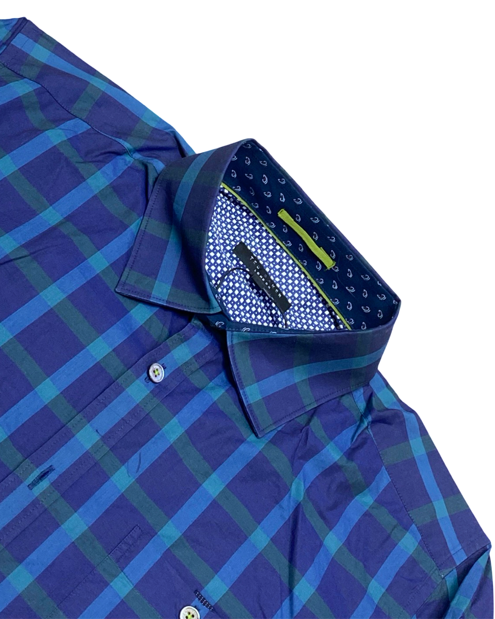 Ted Baker Blue & Green Check Shirt | Size Medium | Chest 22”