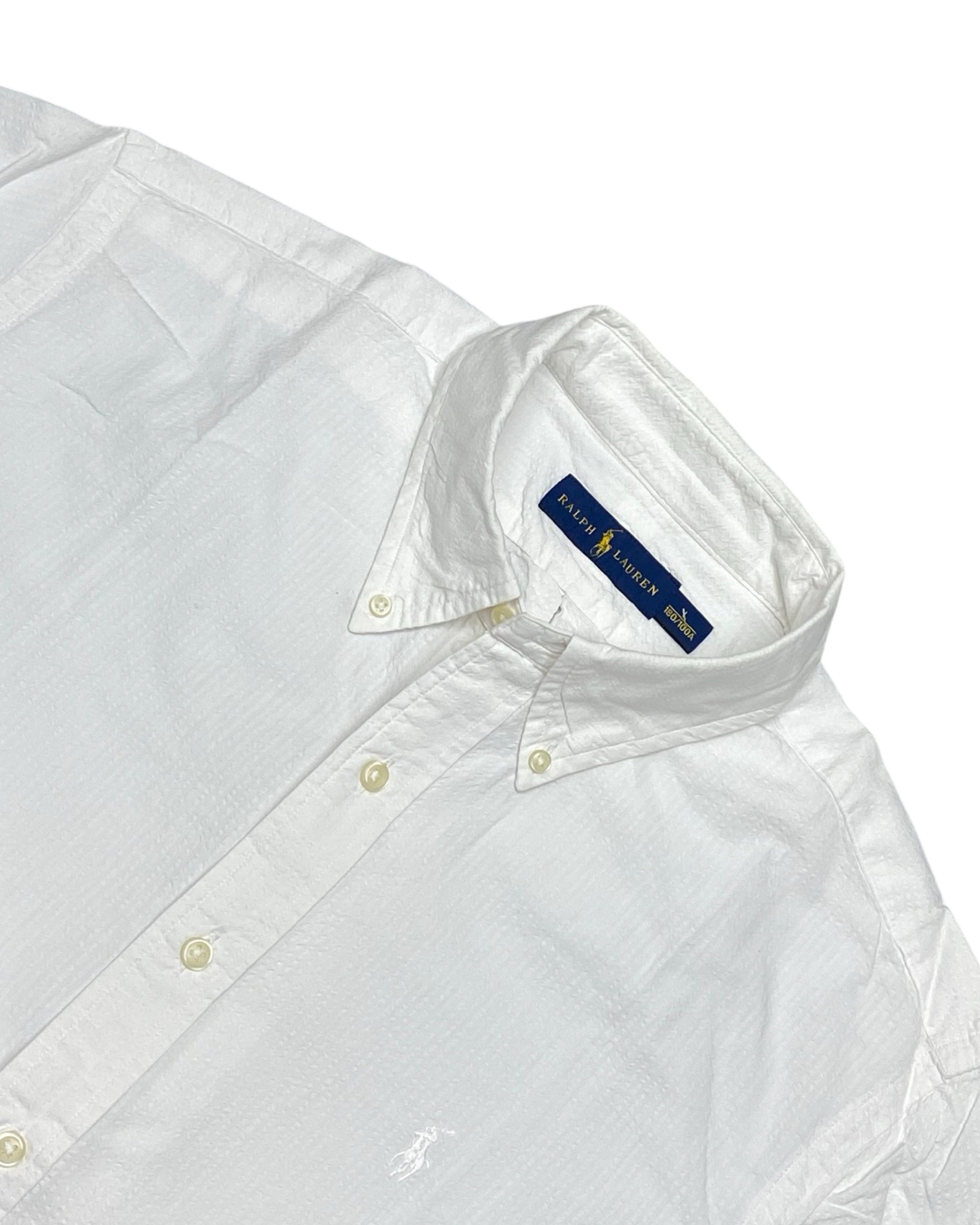 Ralph Lauren White Seersucker Short-Sleeve Button-Up Shirt | Chest 24” | Large