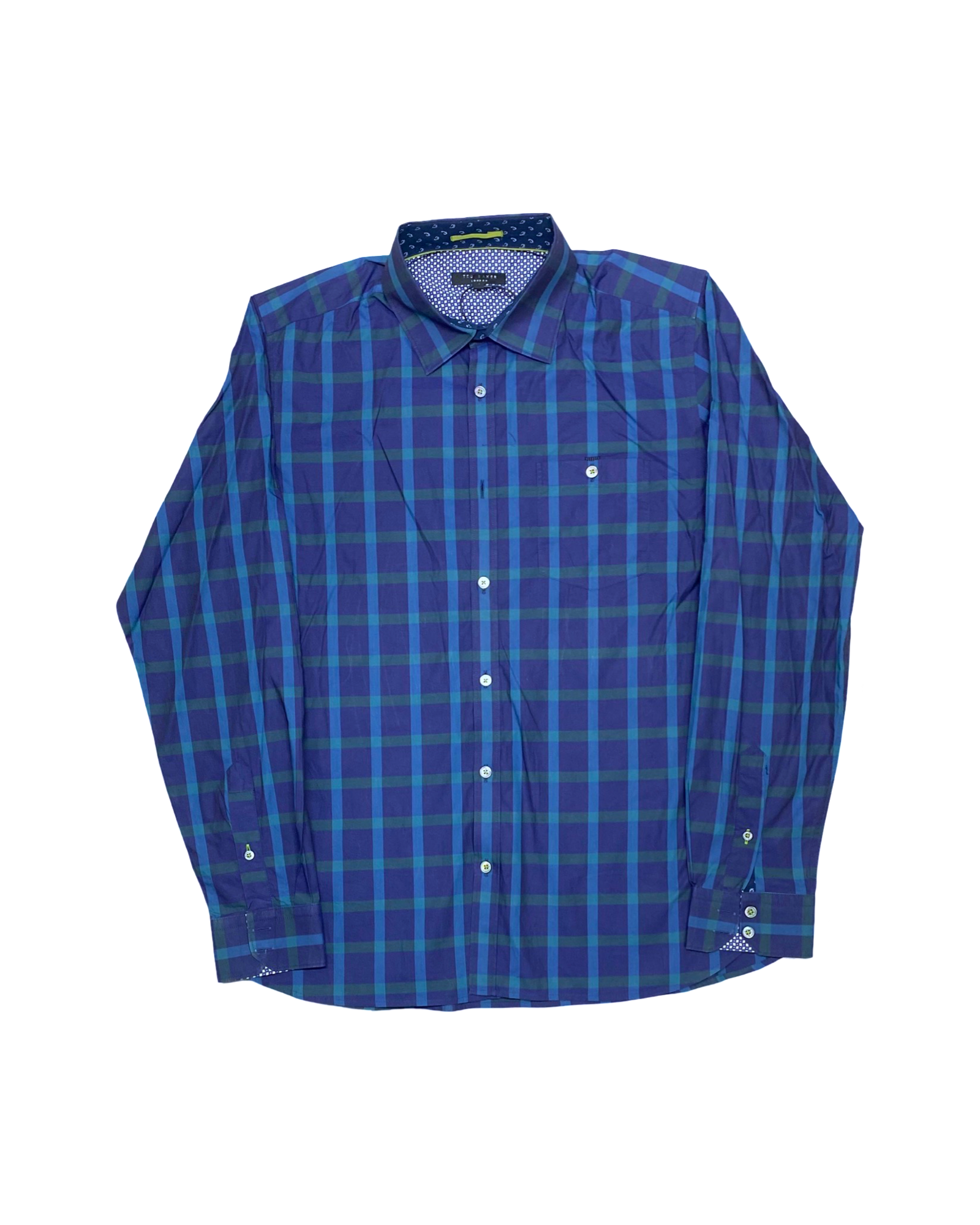 Ted Baker Blue & Green Check Shirt | Size Medium | Chest 22”
