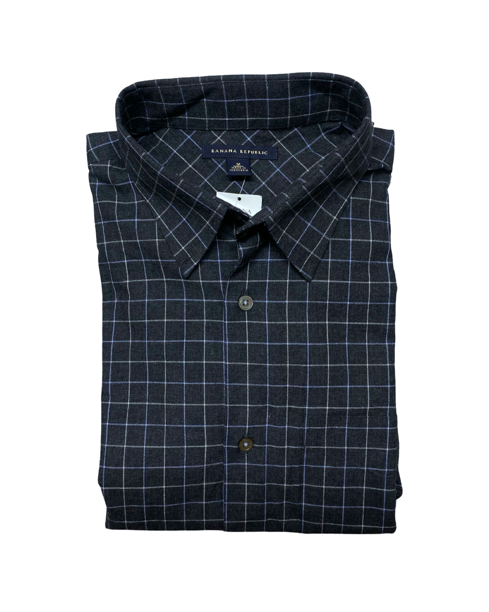 Banana Republic Black Checkered Button-Up Shirt | Size Large | Chest 24”
