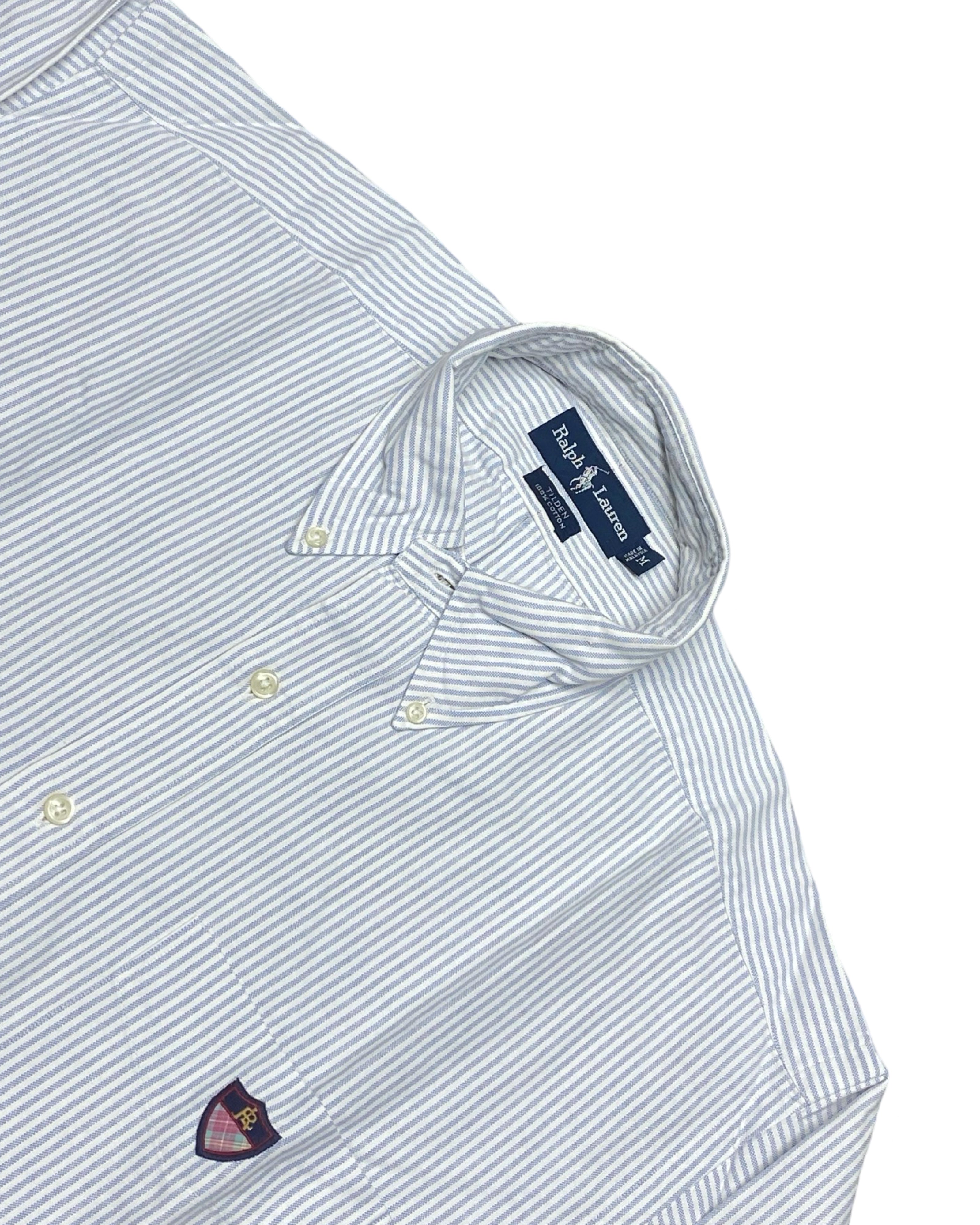 Polo Ralph Lauren White & Blue Striped Long-Sleeve Button-Up Shirt | Chest 26.5” | XL