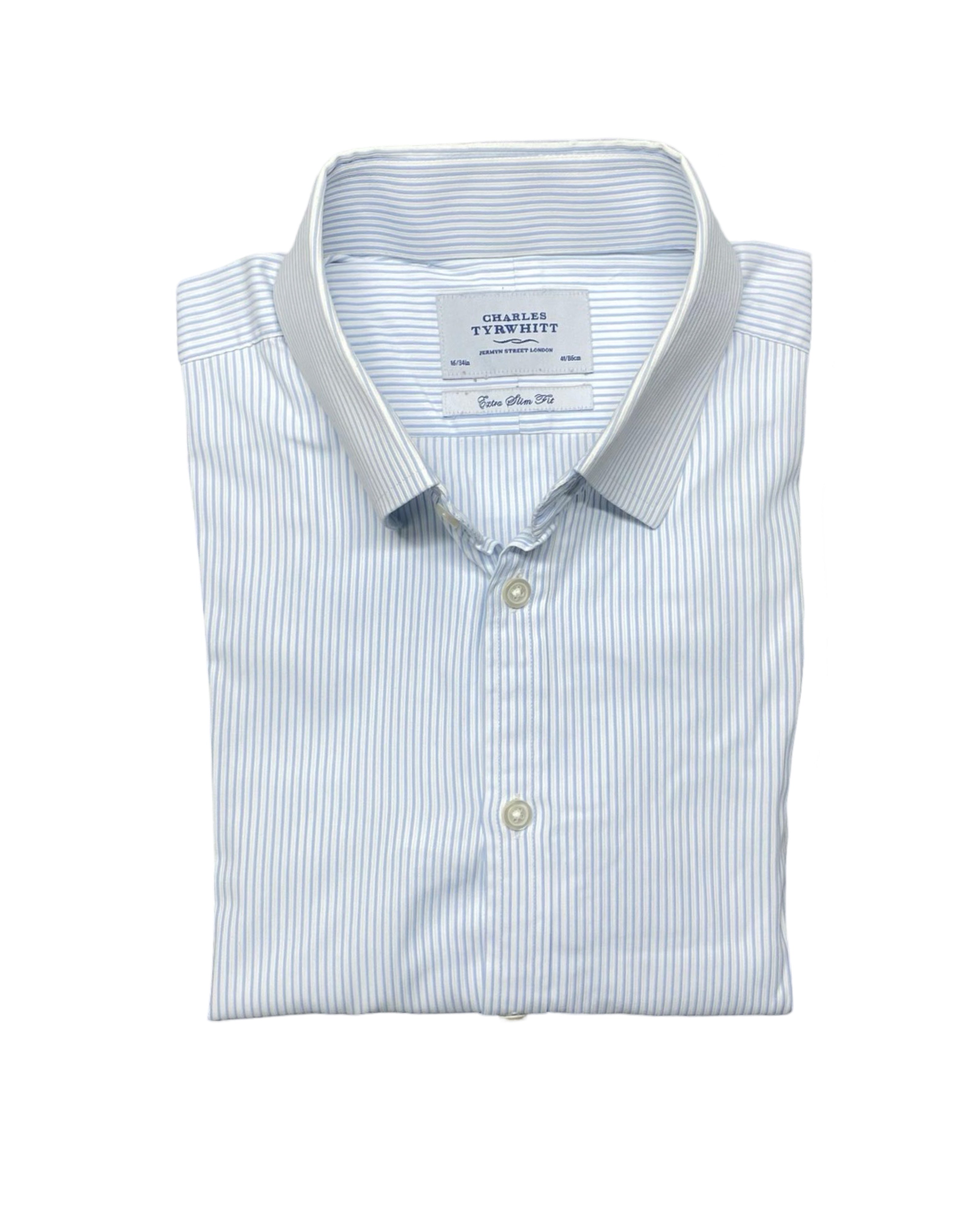 Charles Tyrwhitt Blue & White Striped Slim Fit Shirt | Chest 21” | Medium