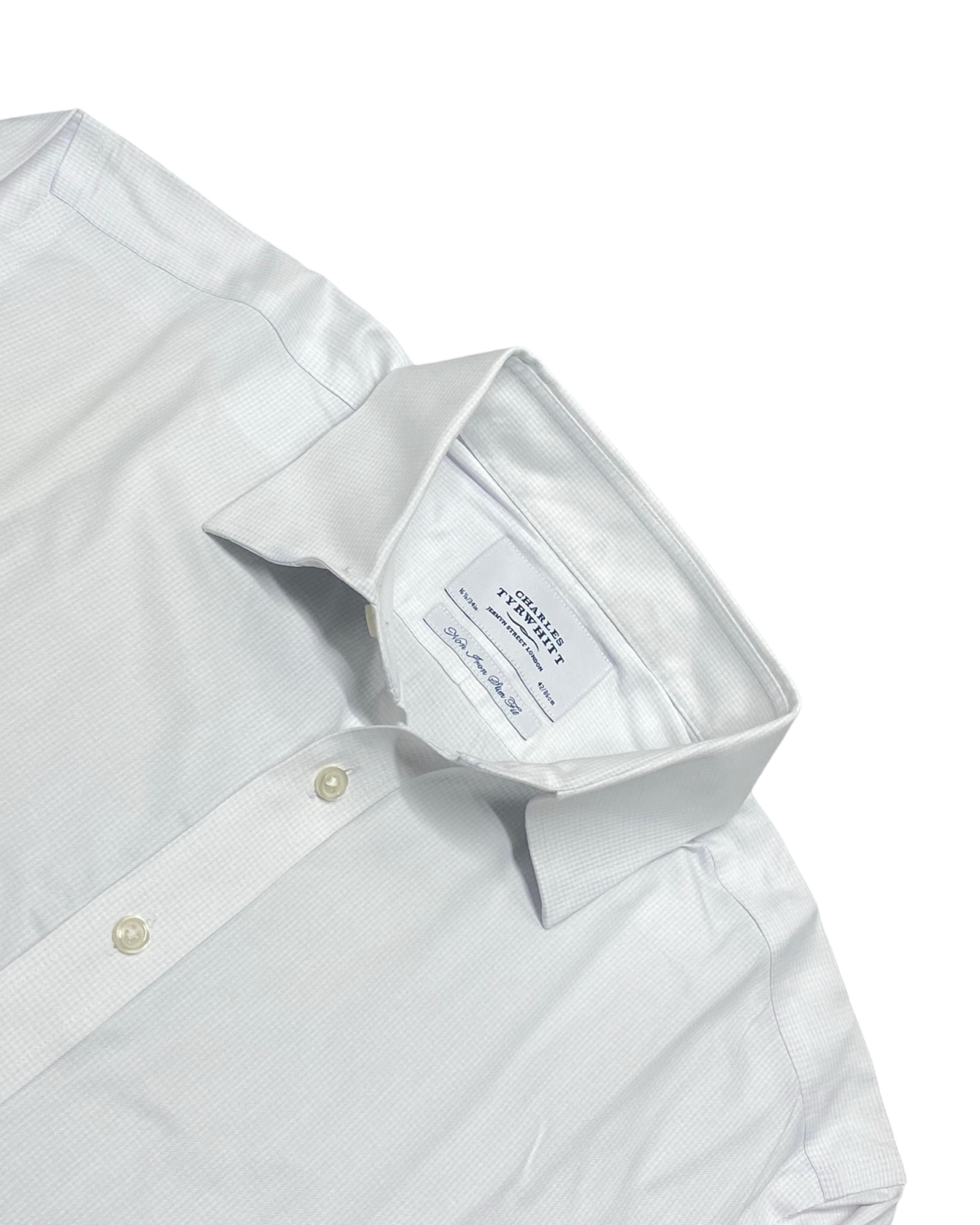 Charles Tyrwhitt White Micro-Check Shirt | Chest 23” | Large