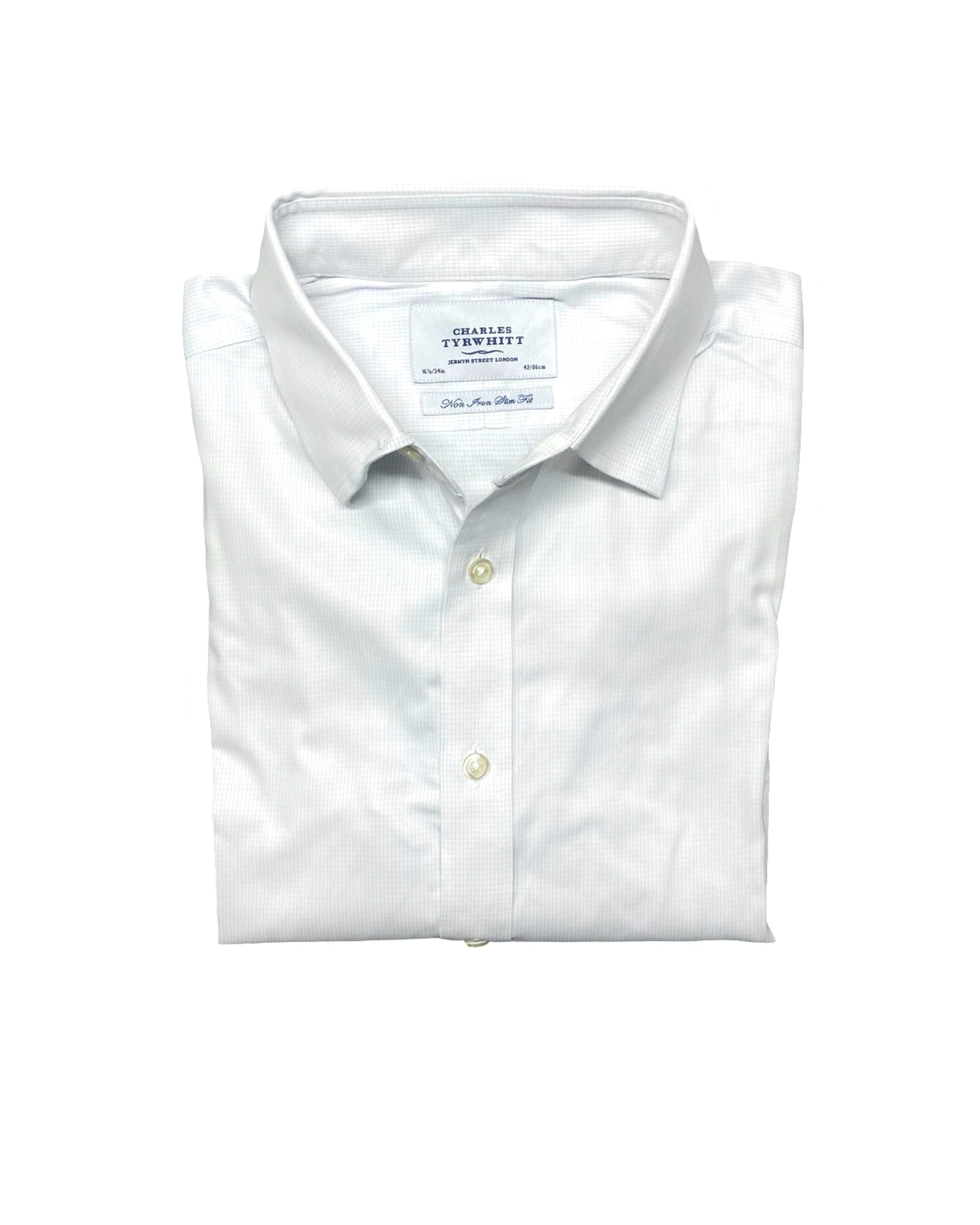 Charles Tyrwhitt White Micro-Check Shirt | Chest 23” | Large