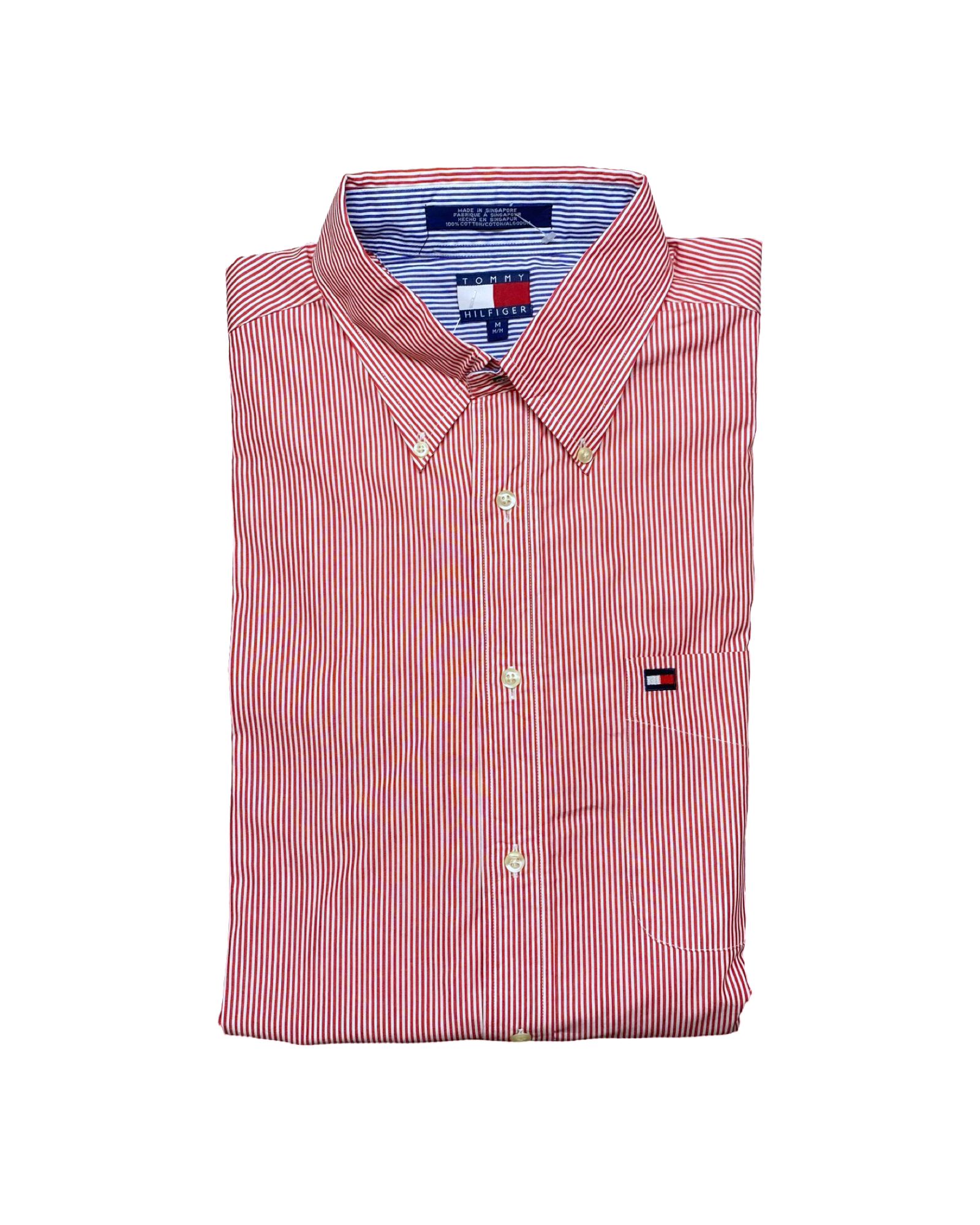 Tommy Hilfiger Red & White Striped Button-Up Shirt | Size Large | Chest 25”