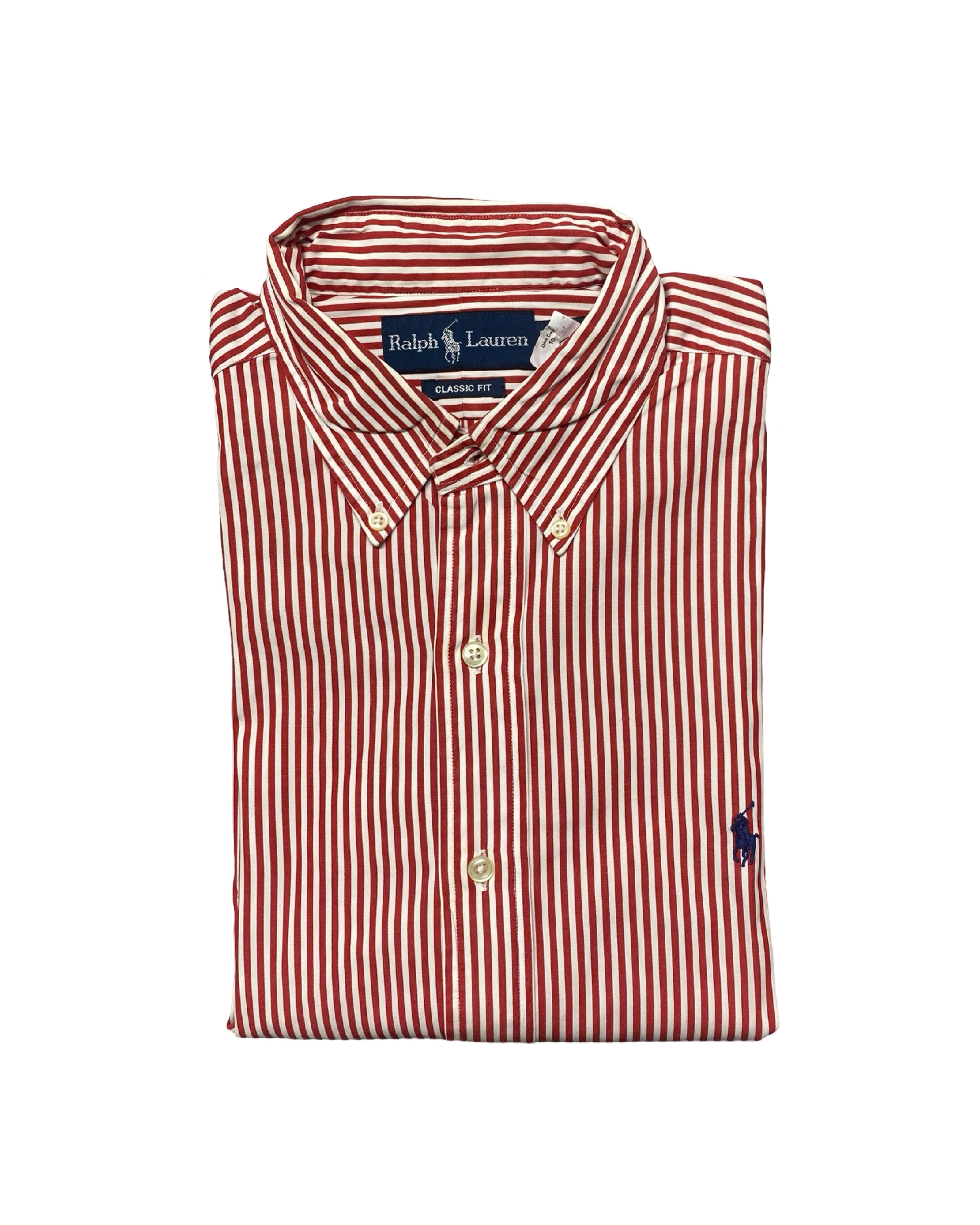 Polo Ralph Lauren White & Red Striped Button-Up Shirt | Chest 24” | Large