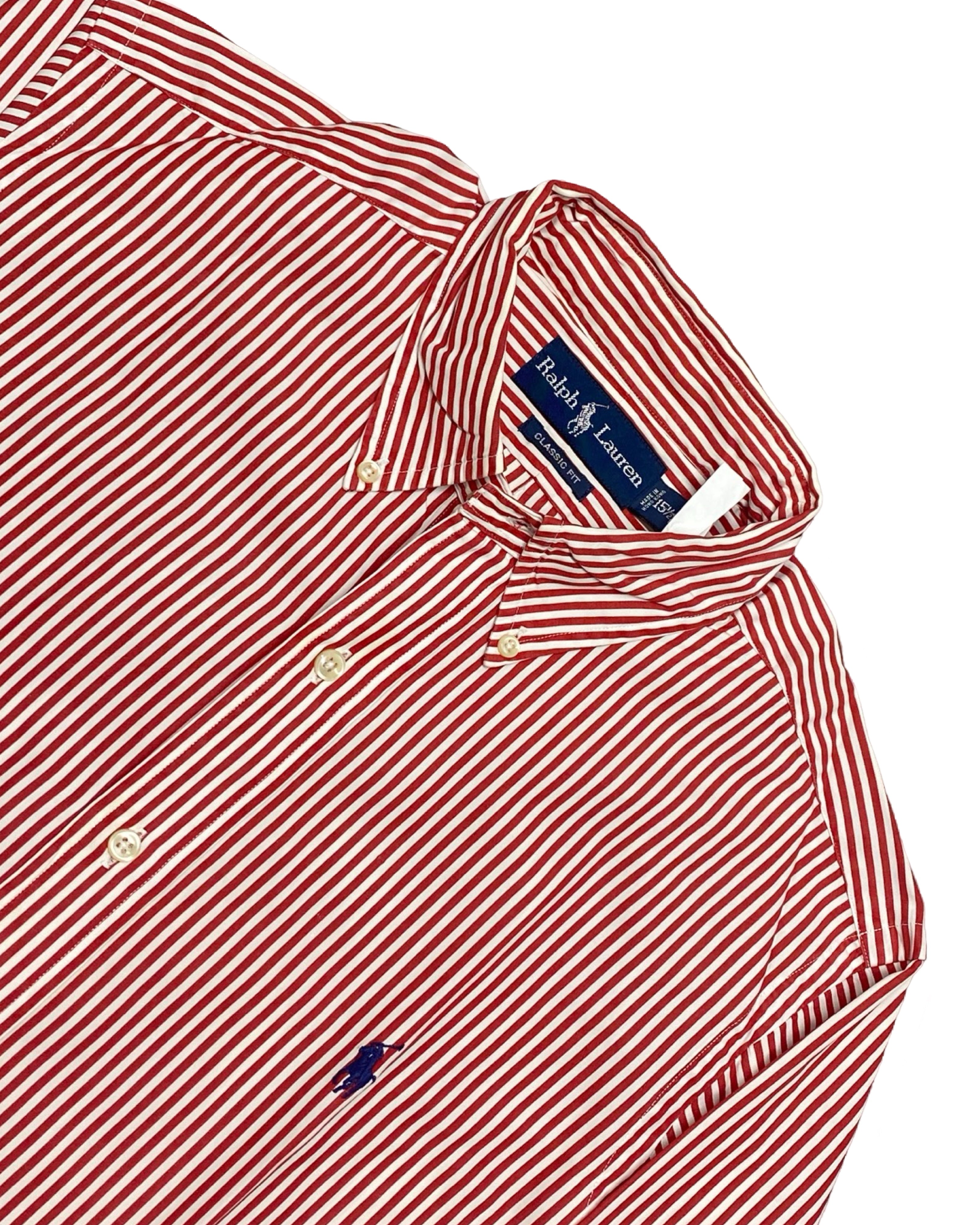 Polo Ralph Lauren White & Red Striped Button-Up Shirt | Chest 24” | Large