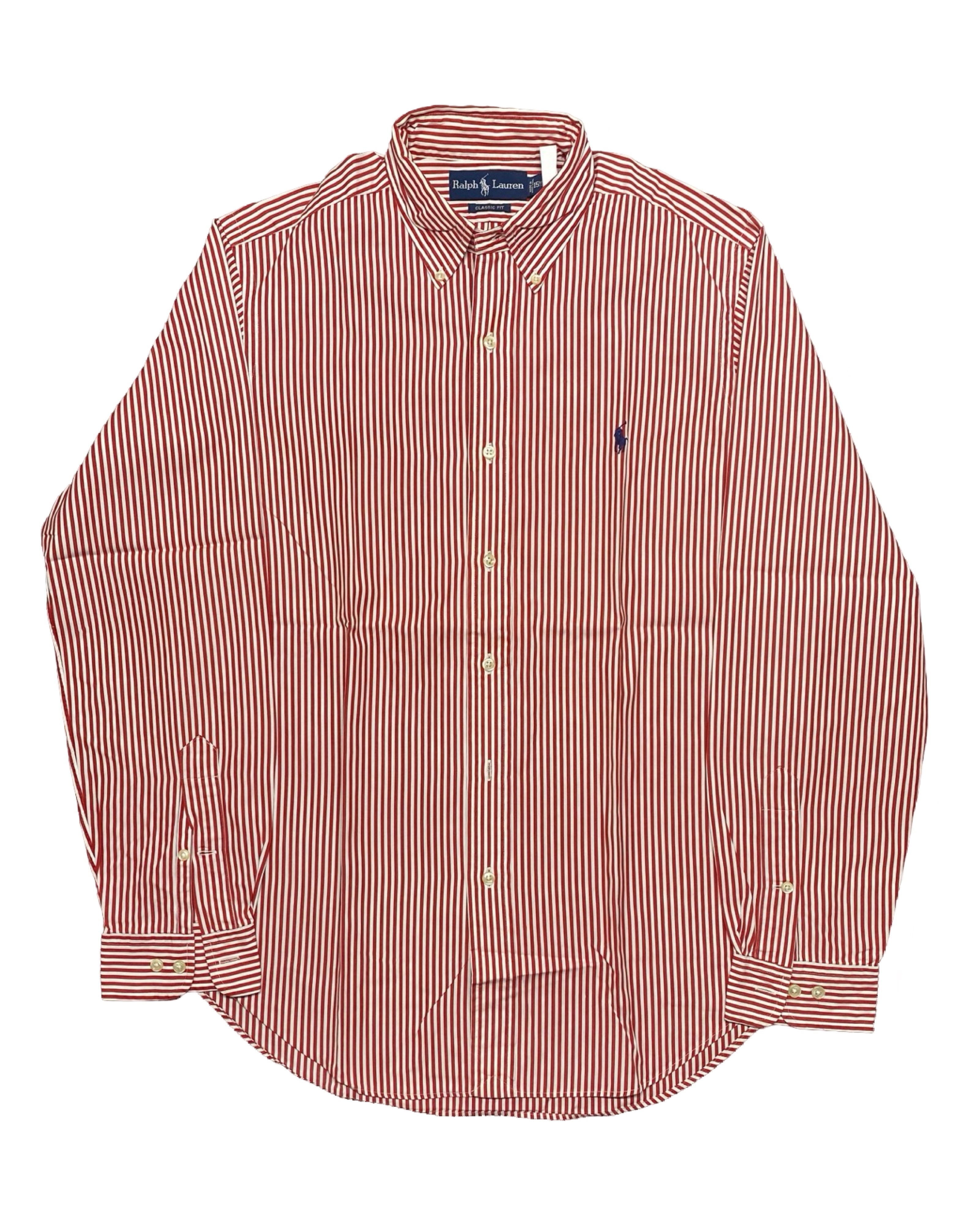 Polo Ralph Lauren White & Red Striped Button-Up Shirt | Chest 24” | Large