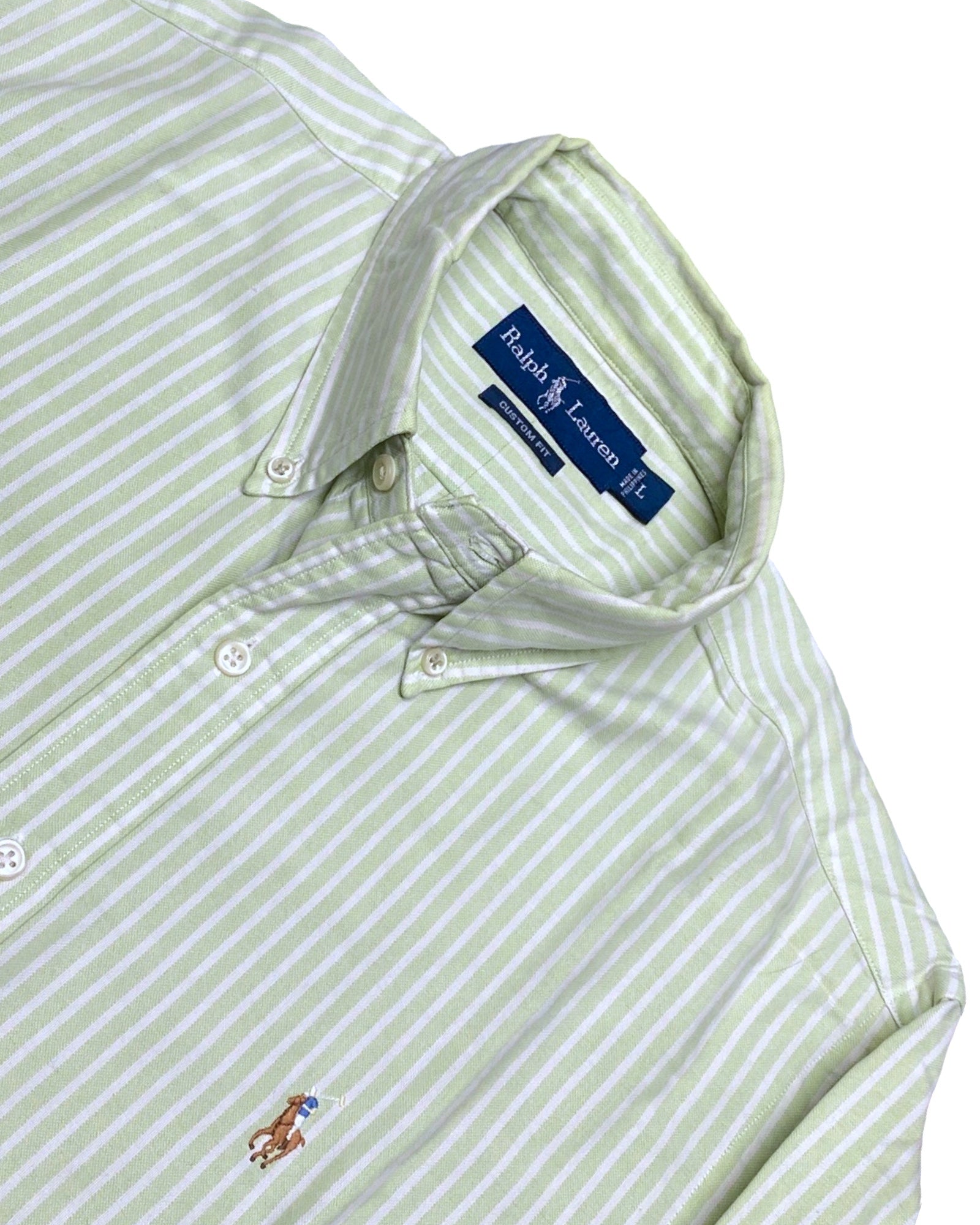 Ralph Lauren Green Striped Button-Down Shirt | Large | Chest 24”