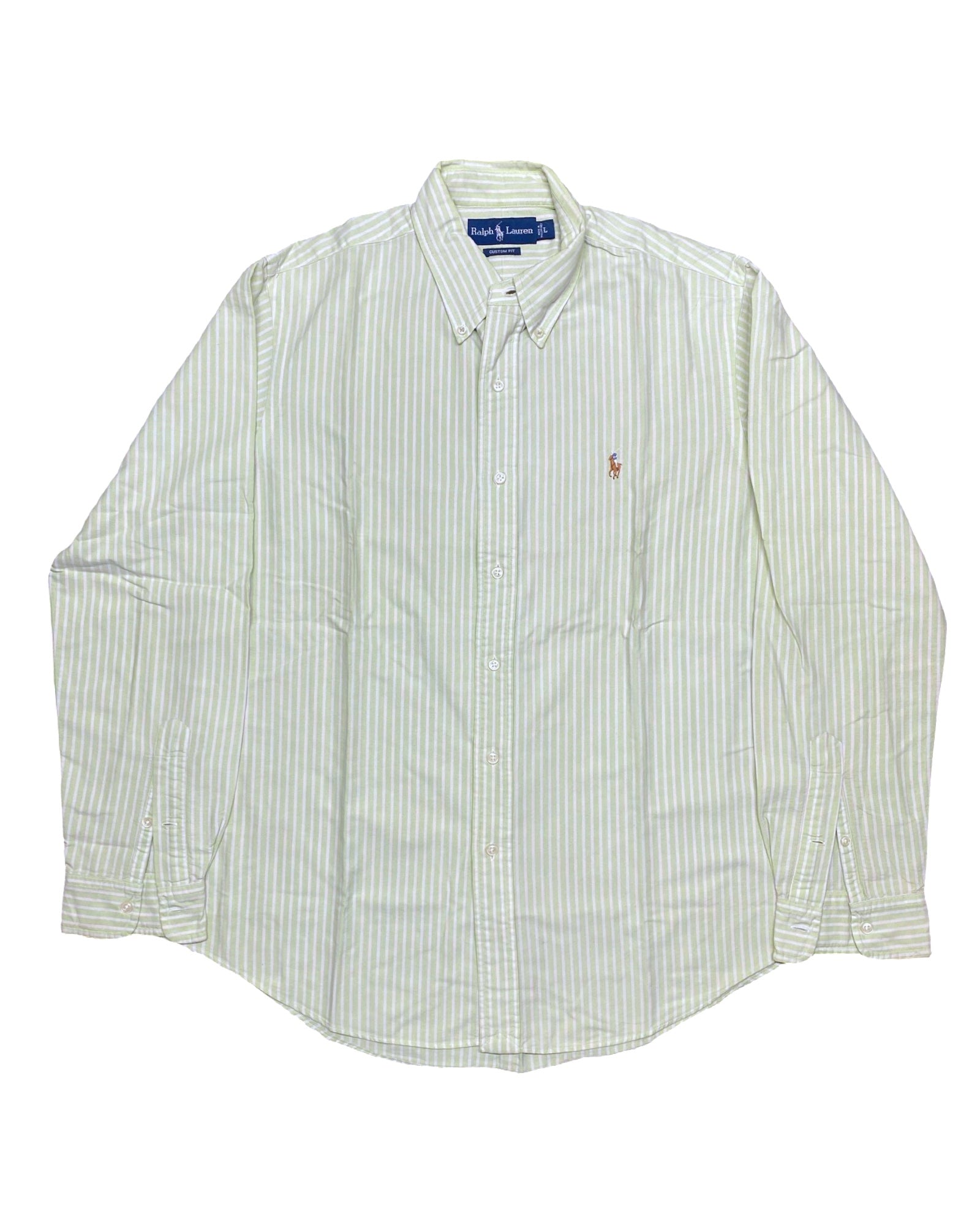 Ralph Lauren Green Striped Button-Down Shirt | Large | Chest 24”