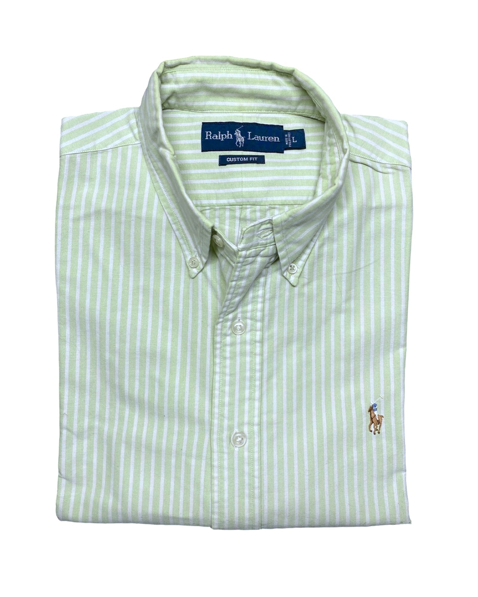 Ralph Lauren Green Striped Button-Down Shirt | Large | Chest 24”