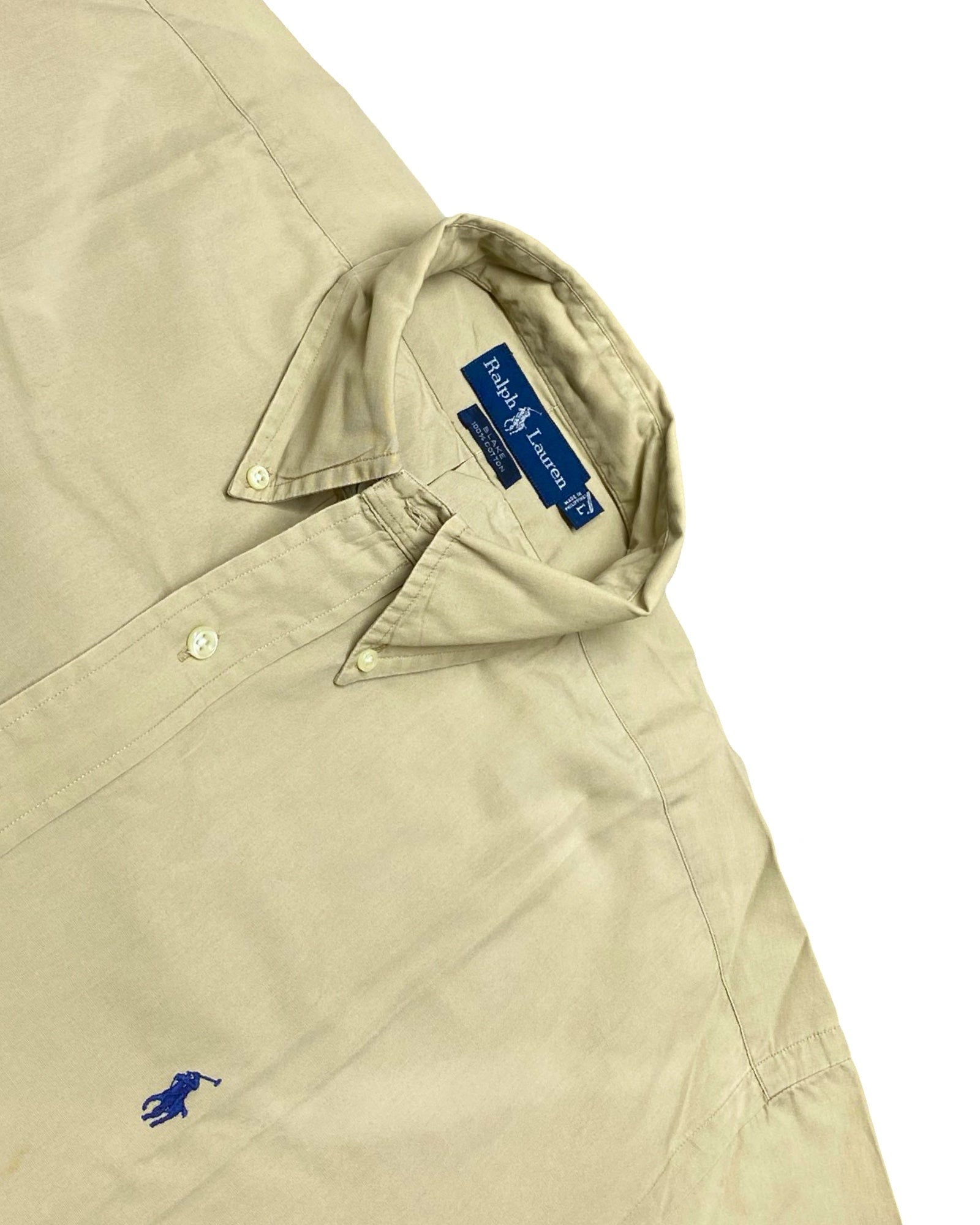 Ralph Lauren Beige Short-Sleeve Button-Down Shirt | XL | Chest 26”
