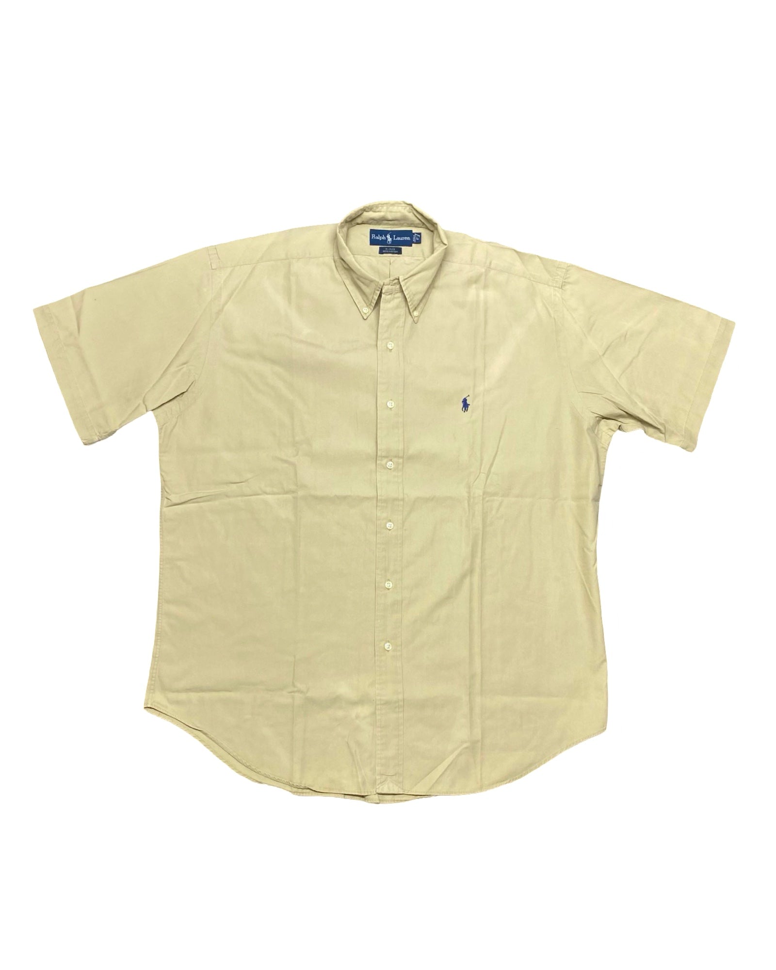 Ralph Lauren Beige Short-Sleeve Button-Down Shirt | XL | Chest 26”