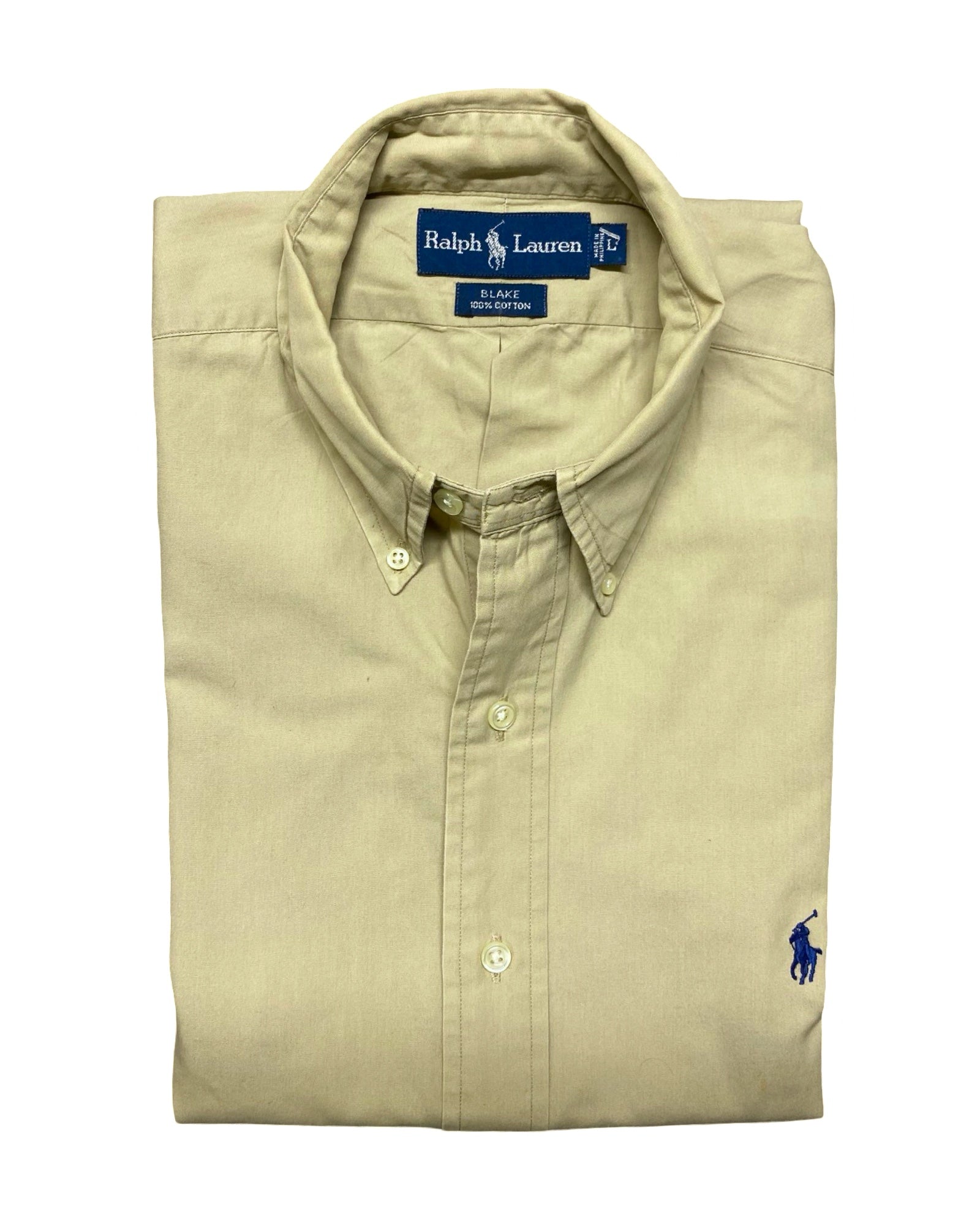 Ralph Lauren Beige Short-Sleeve Button-Down Shirt | XL | Chest 26”