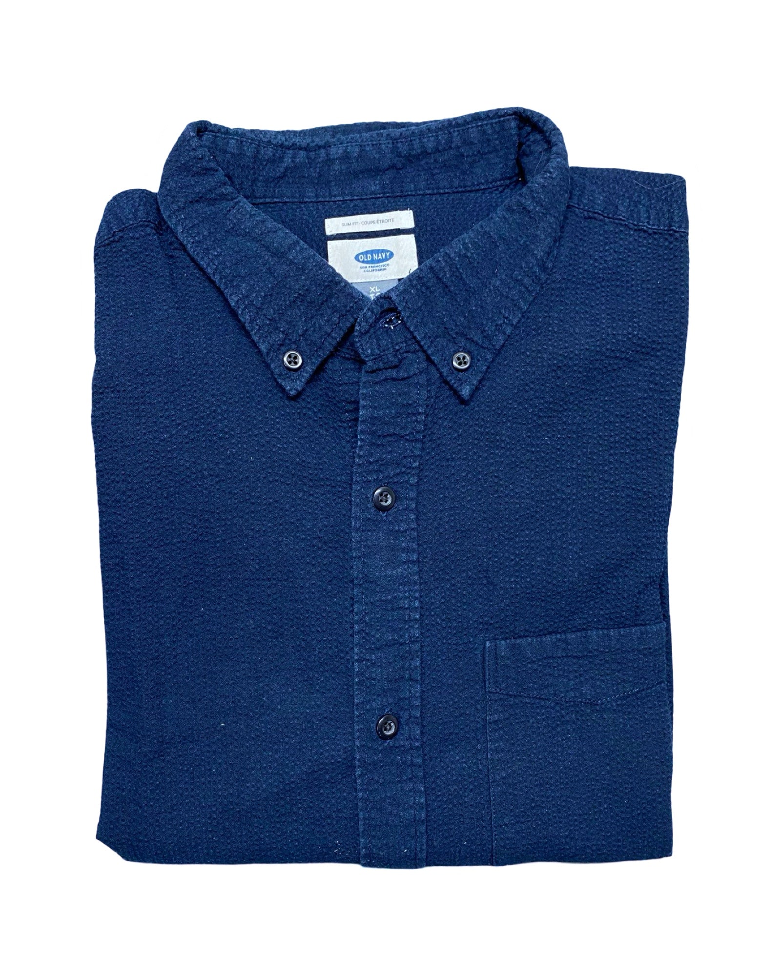 Old Navy Navy Blue Textured Shirt | Large | Chest 25”