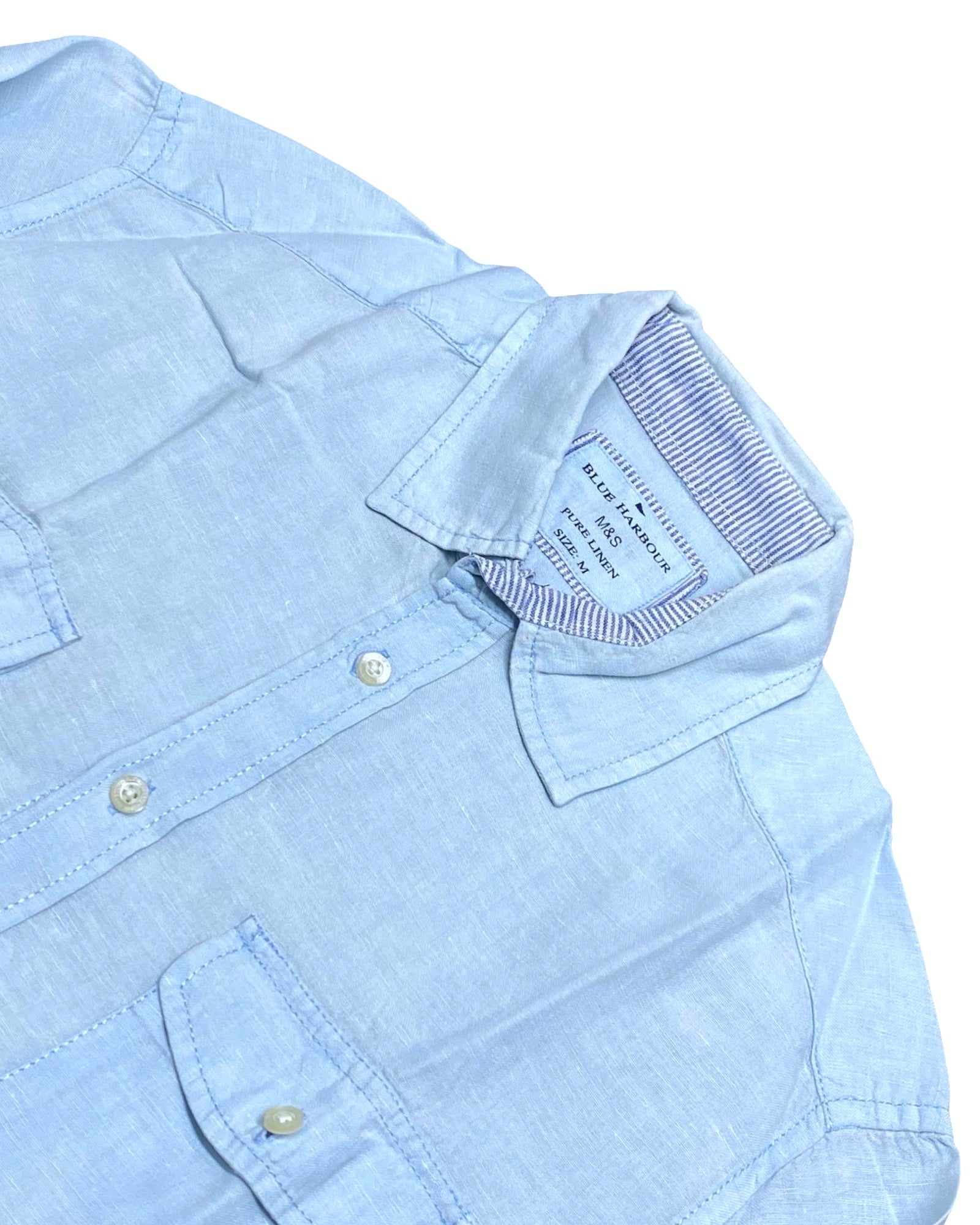 Blue Harbour Pure Linen Light Blue Shirt | Large | Chest 24”